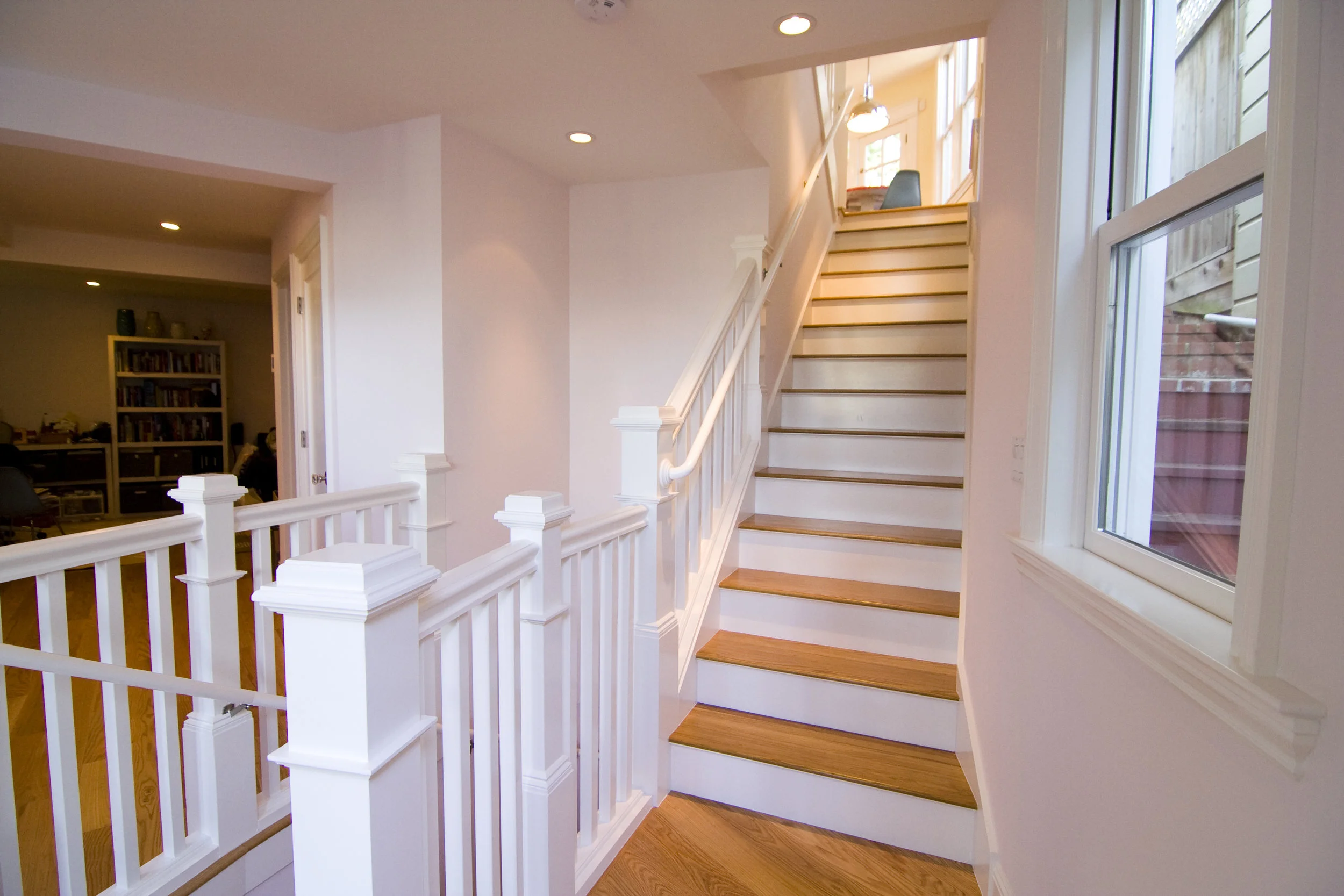 The new stairs in place with final finishes. This was the most complicated area of the design, fitting in the three levels of stairs in this small area.