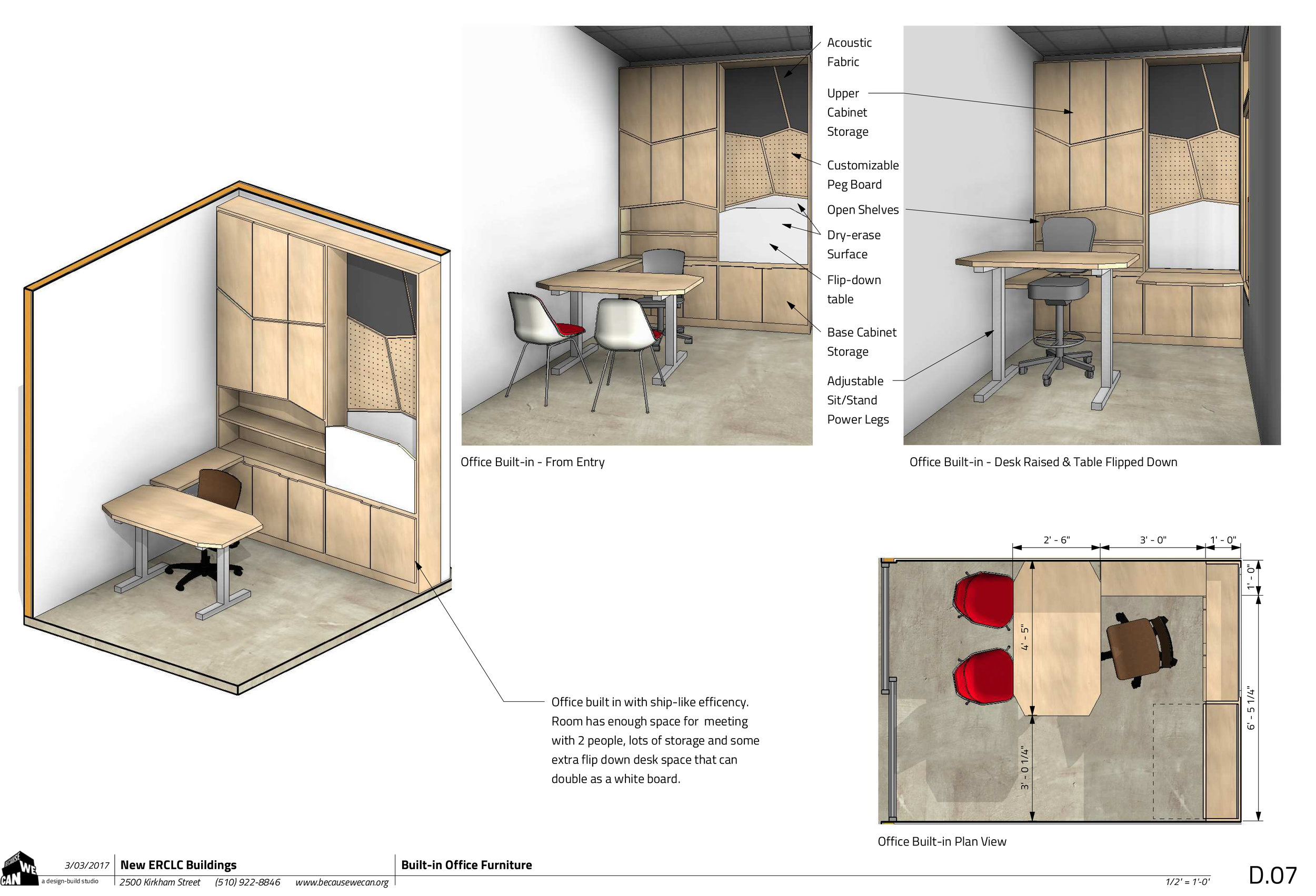  Teachers' individual offices take their design layout inspiration from a ship-themed office that we enjoyed building. Fold down desks and multi-use surfaces are key in a small space. 