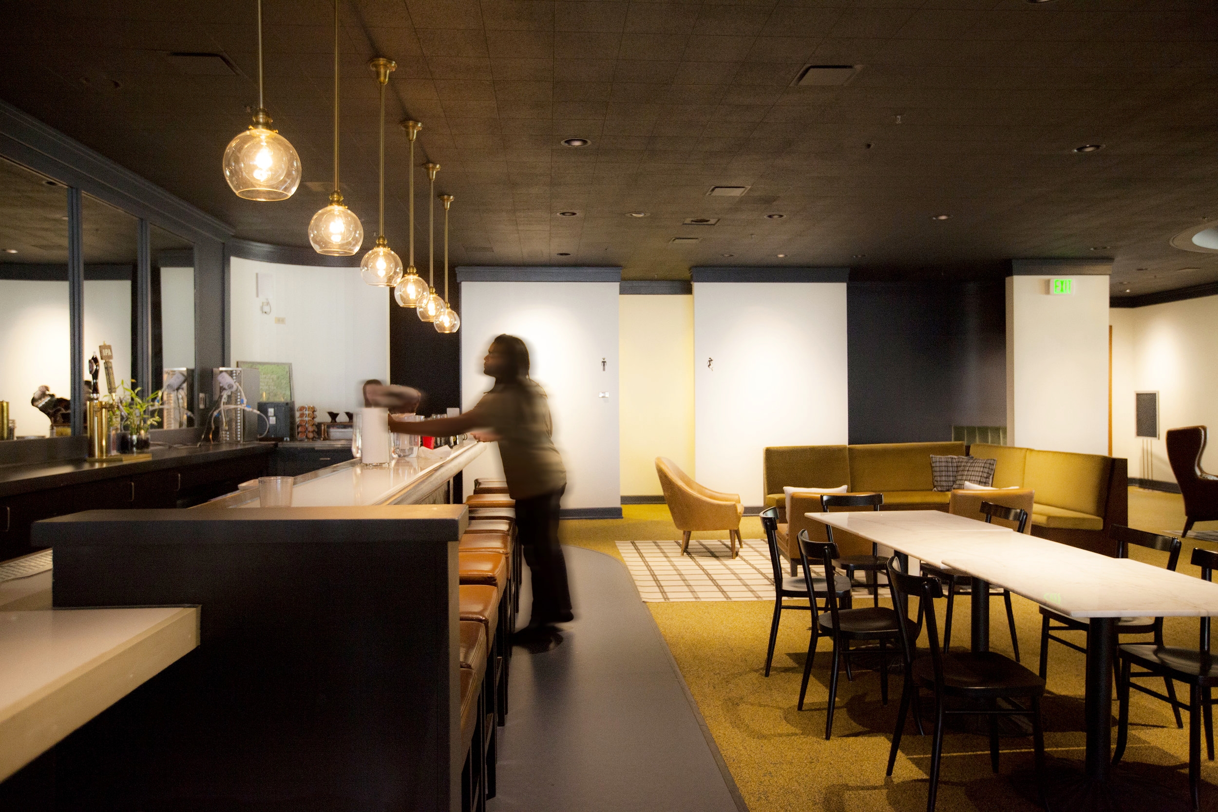  The second floor bar is a place to meet in and chat in the Co-Working space, or just to grab a snack and some coffee. 