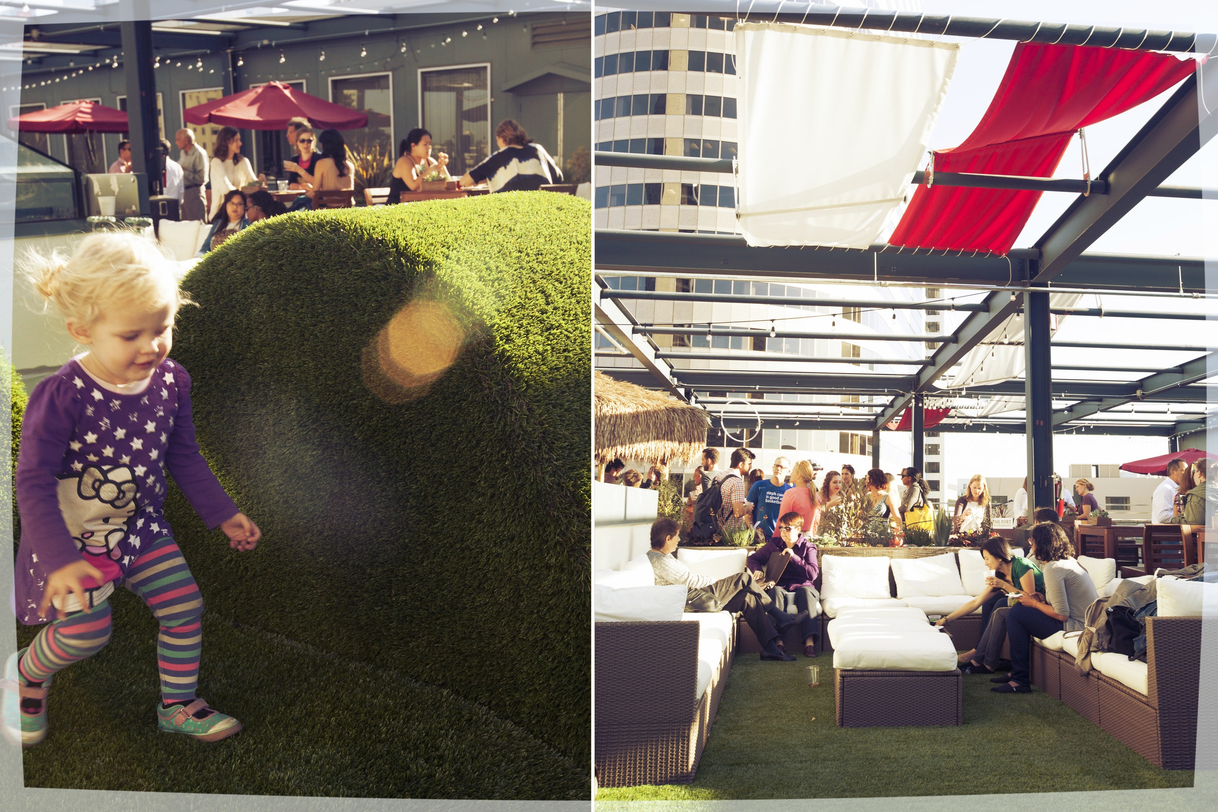 The roof deck with all its fun and relaxing ammenaties works perfectly for parties and office gatherings.