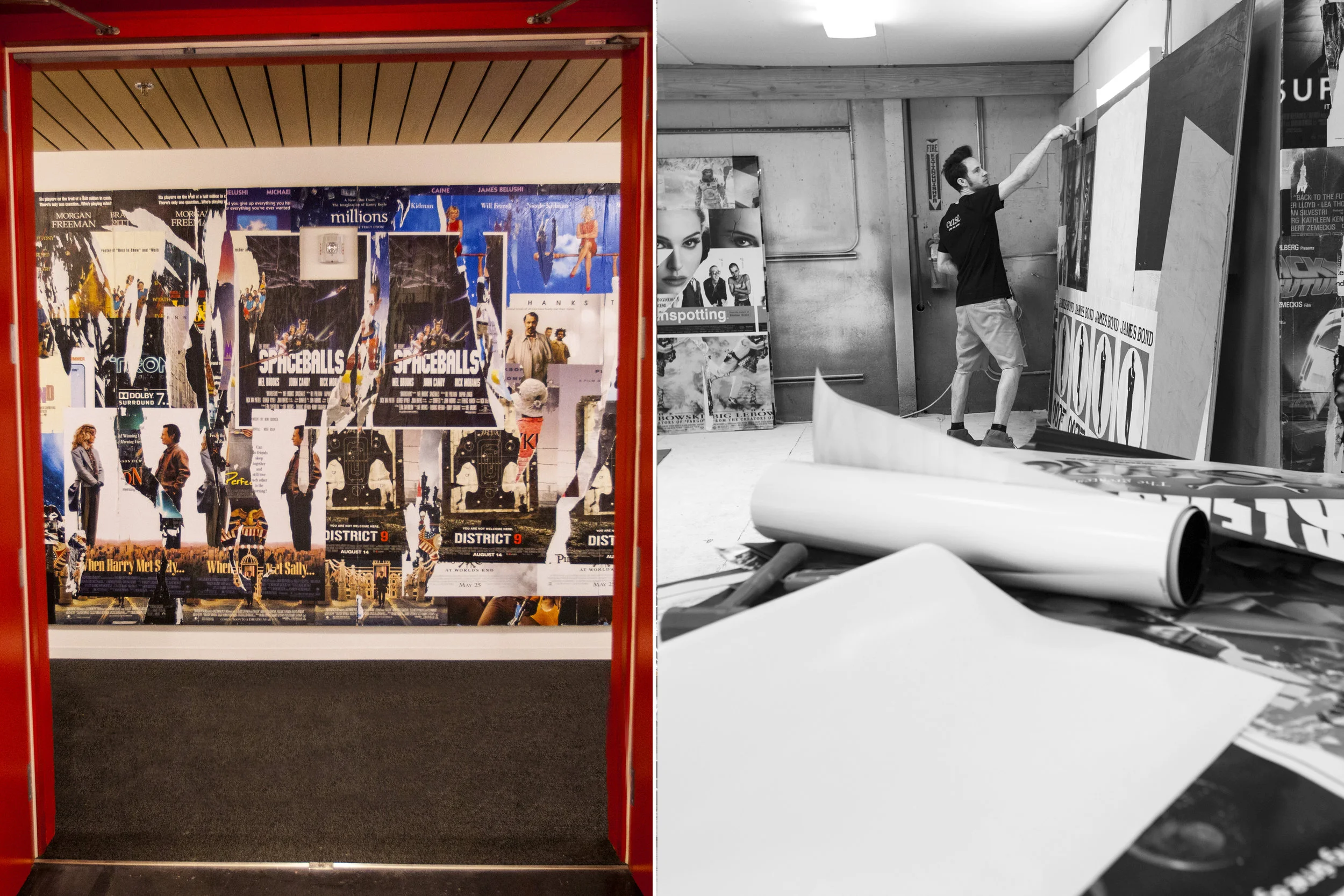 Staying True to the Process, We wanted an authentic look for the layered movie poster walls, so we created these with the traditional technique of using wheat paste. A wonderfully non toxic, water cleanup gives the authentic look.