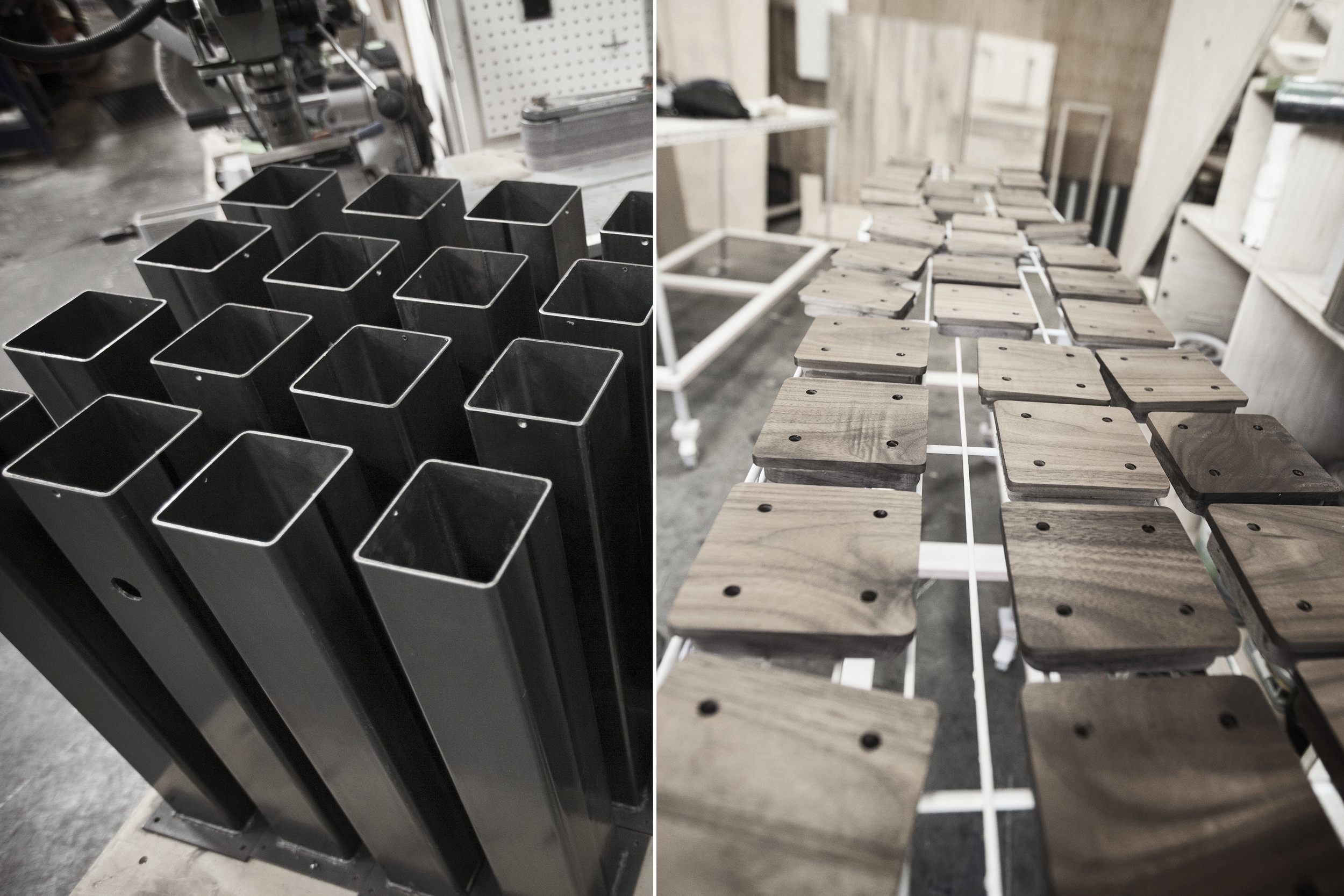  Table legs parts ready for assembly at our in-house shop. 