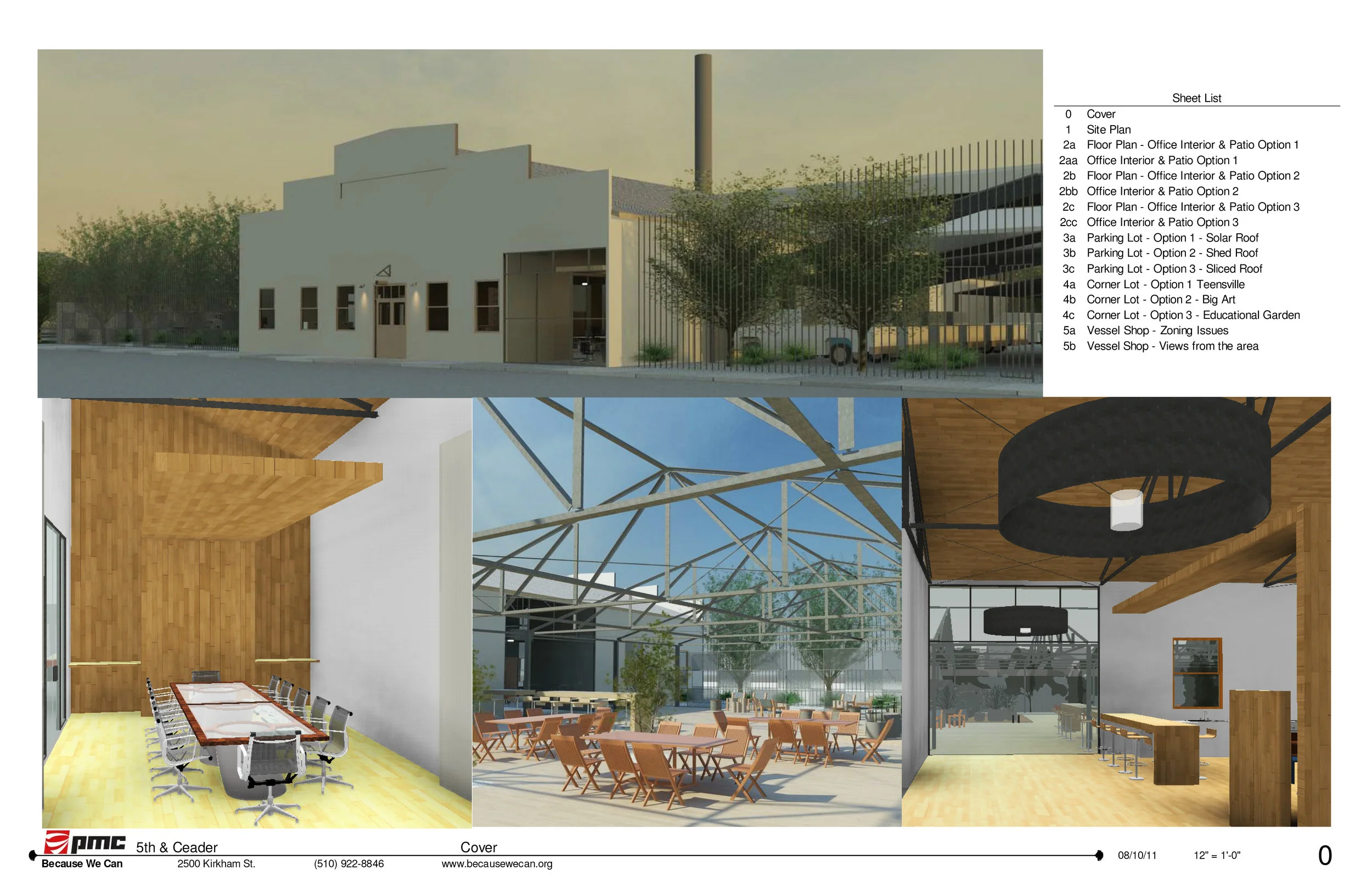 Interior and exterior views of the space durning the day show a warm, comfortable feel with wood and stone. Lots of shade is offered as a reprieve from the harsh day sun.