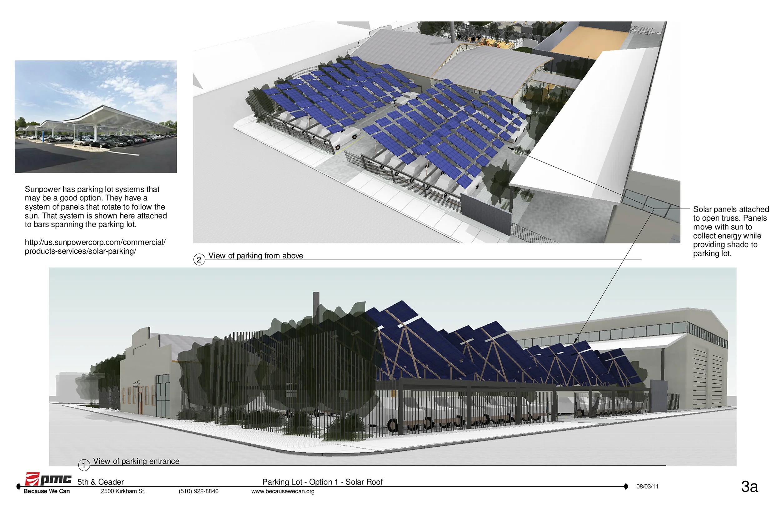 The large parking lot out front is covered in solar panels doubling as shade structures. The panels are easily enough to power all the night time lights for the parking as well as much of the power for the office building.