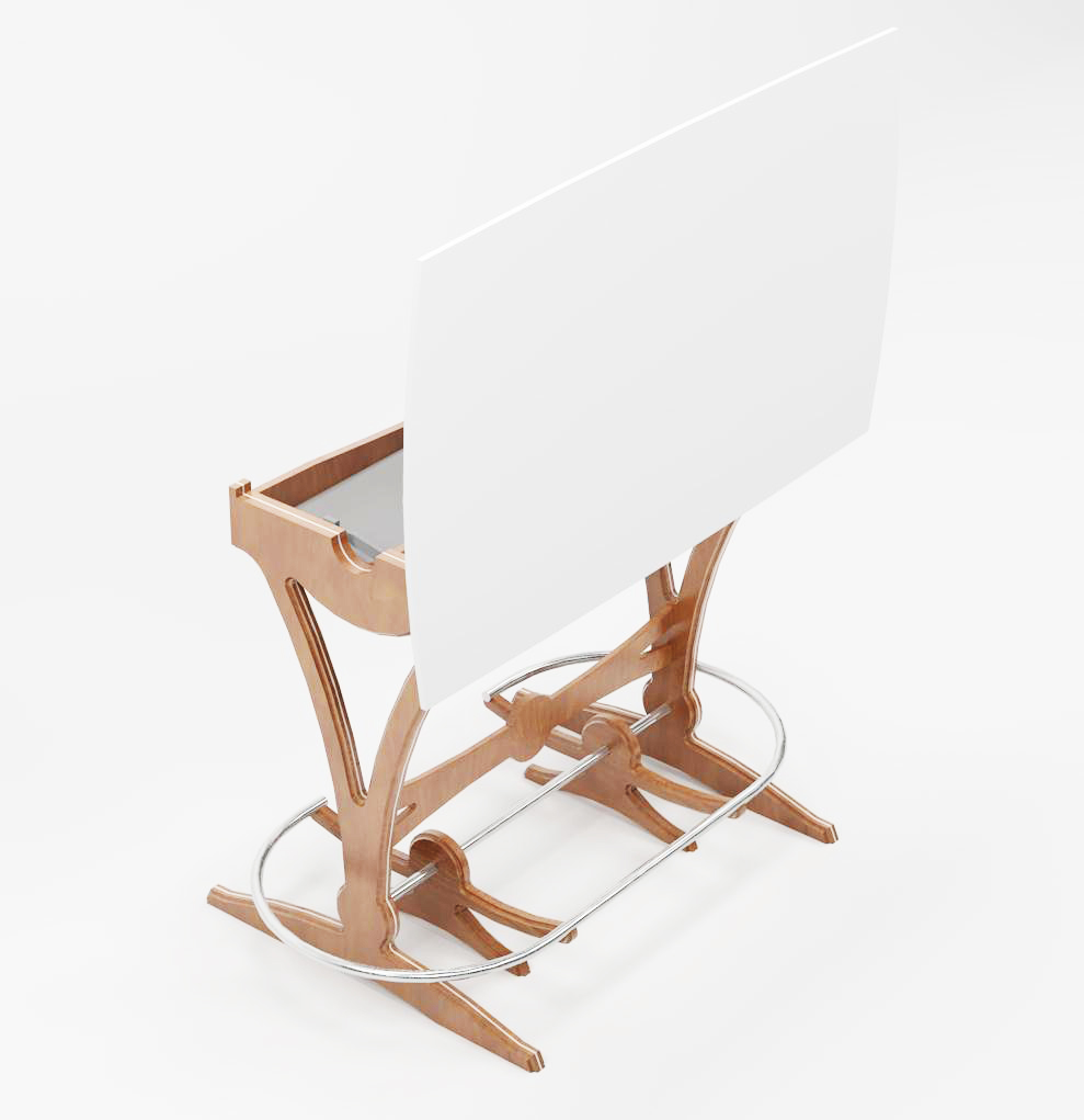 The standing height work table has a flip up top that turns the table into a standing height white board.