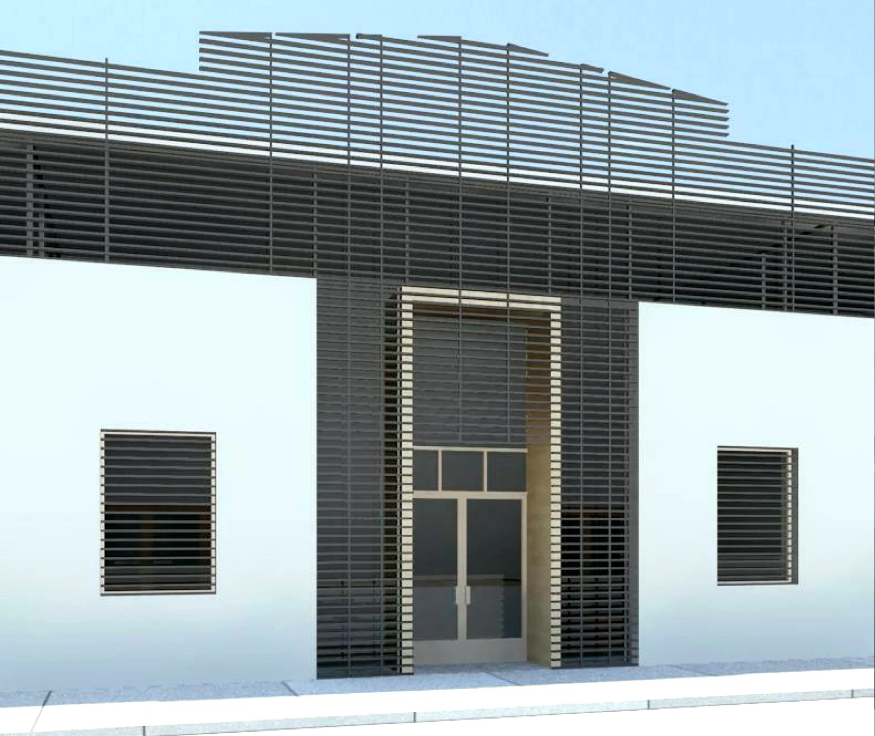 A detail shot of the facade shade system.