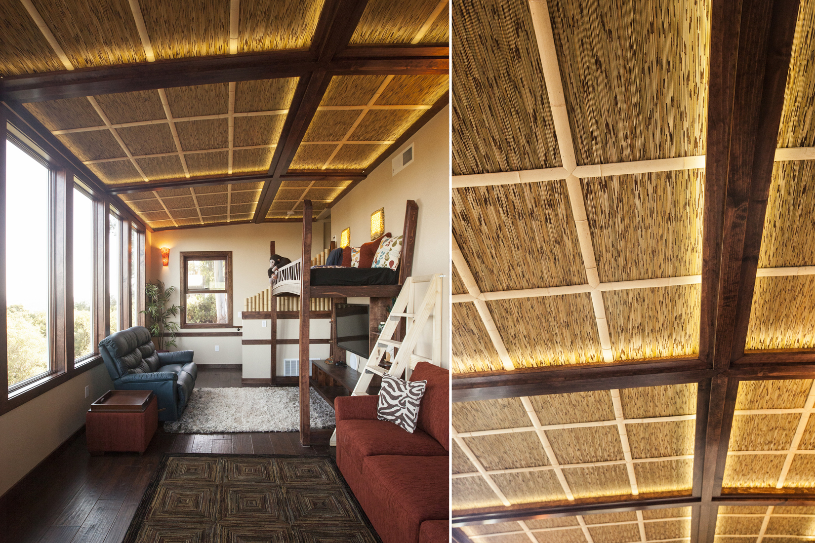  The new thatch ceiling has a recessed LED lighting to add to the interior aesthetic. 