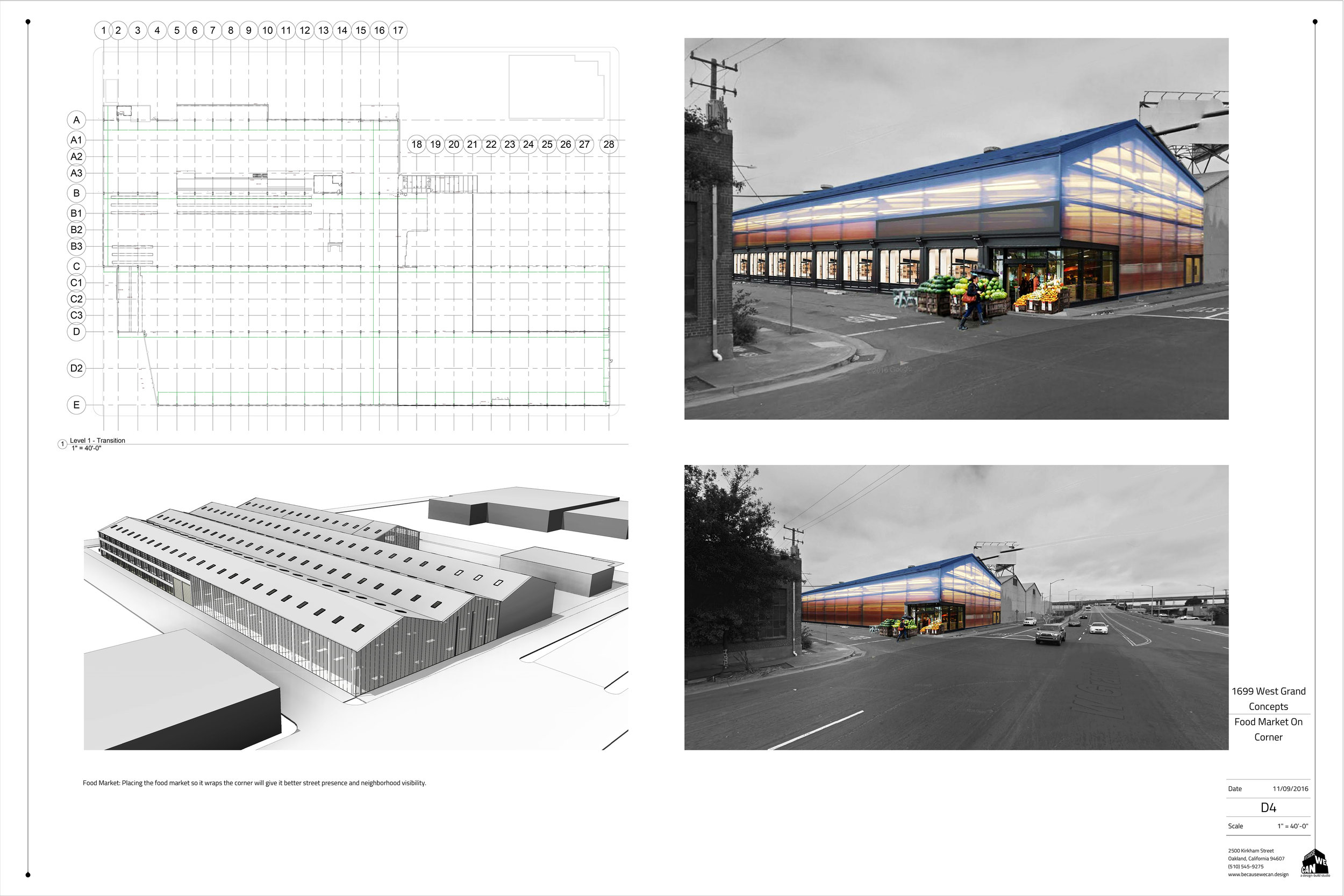  Another large West Oakland, CA building that needs some interesting development ideas to bring it into something vibrant. Here we are showing a much needed grocery store brought to this area.&nbsp; 