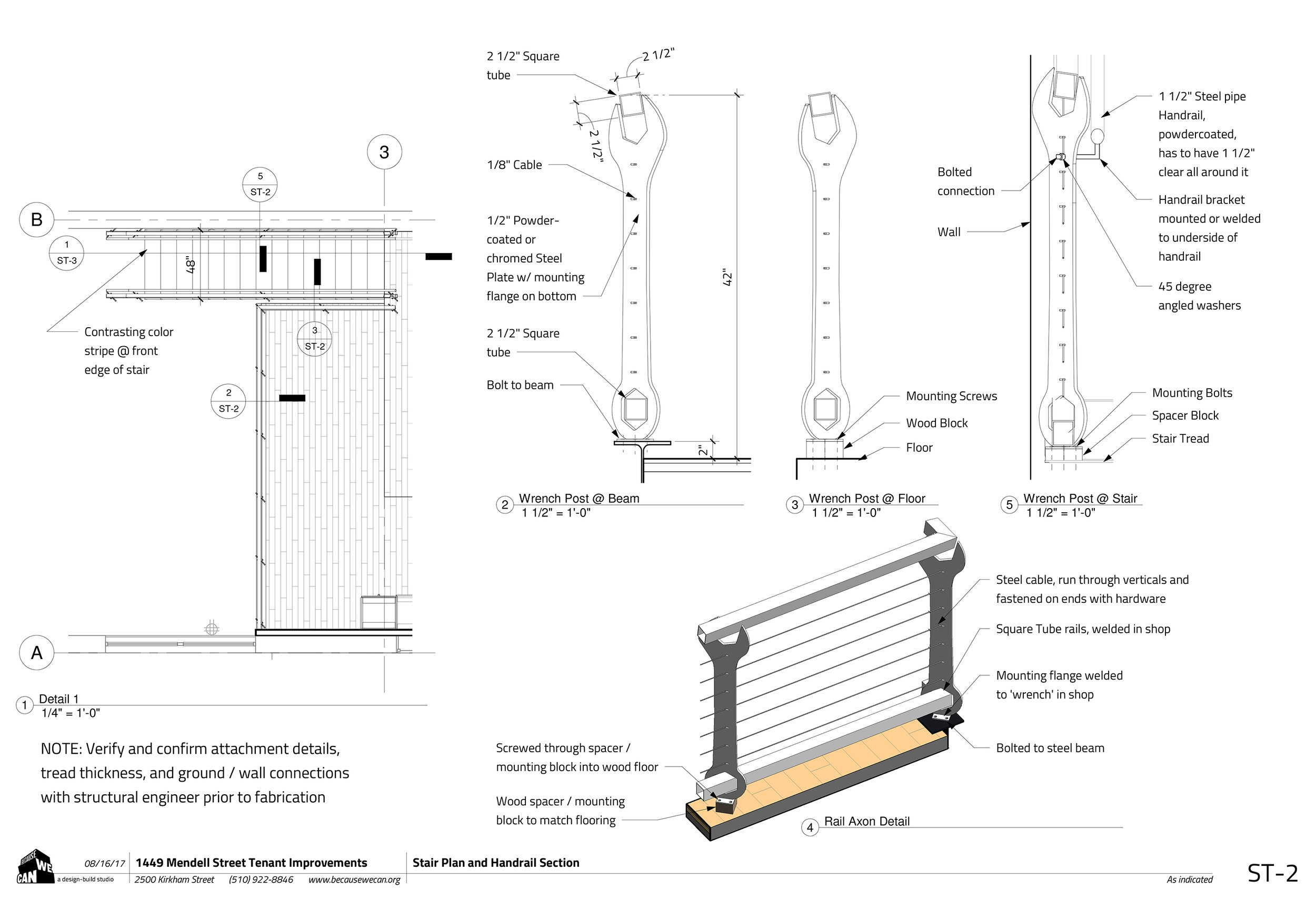  In conjunction with the architectural drawings for converting this historic building in San Francisco into a woking auto shop for the Project Wreckless program, we helped design and fabricate these wrench railing details.&nbsp; 