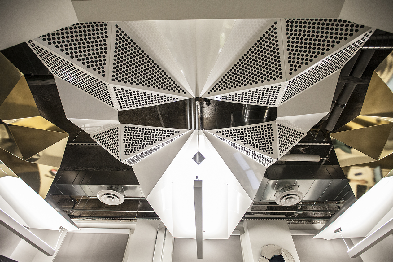  Stunning symmetrical ceiling art for a growing Oakland start-up.&nbsp; 