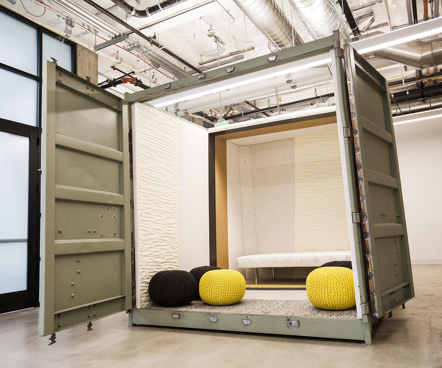  The final material wrapped lounge in its location at the Google X lobby. 