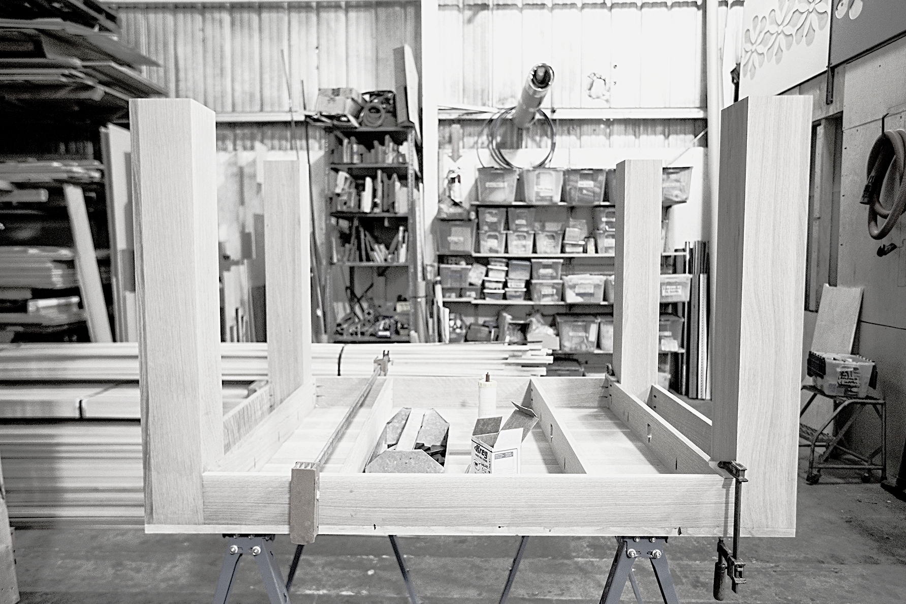  A table glue up out of oak at our fabrication shop, this table was for The Autodesk Gallery in Onterio, CA. After seeing the tables in San Francisco Gallery they decided they needed some for themselves. 