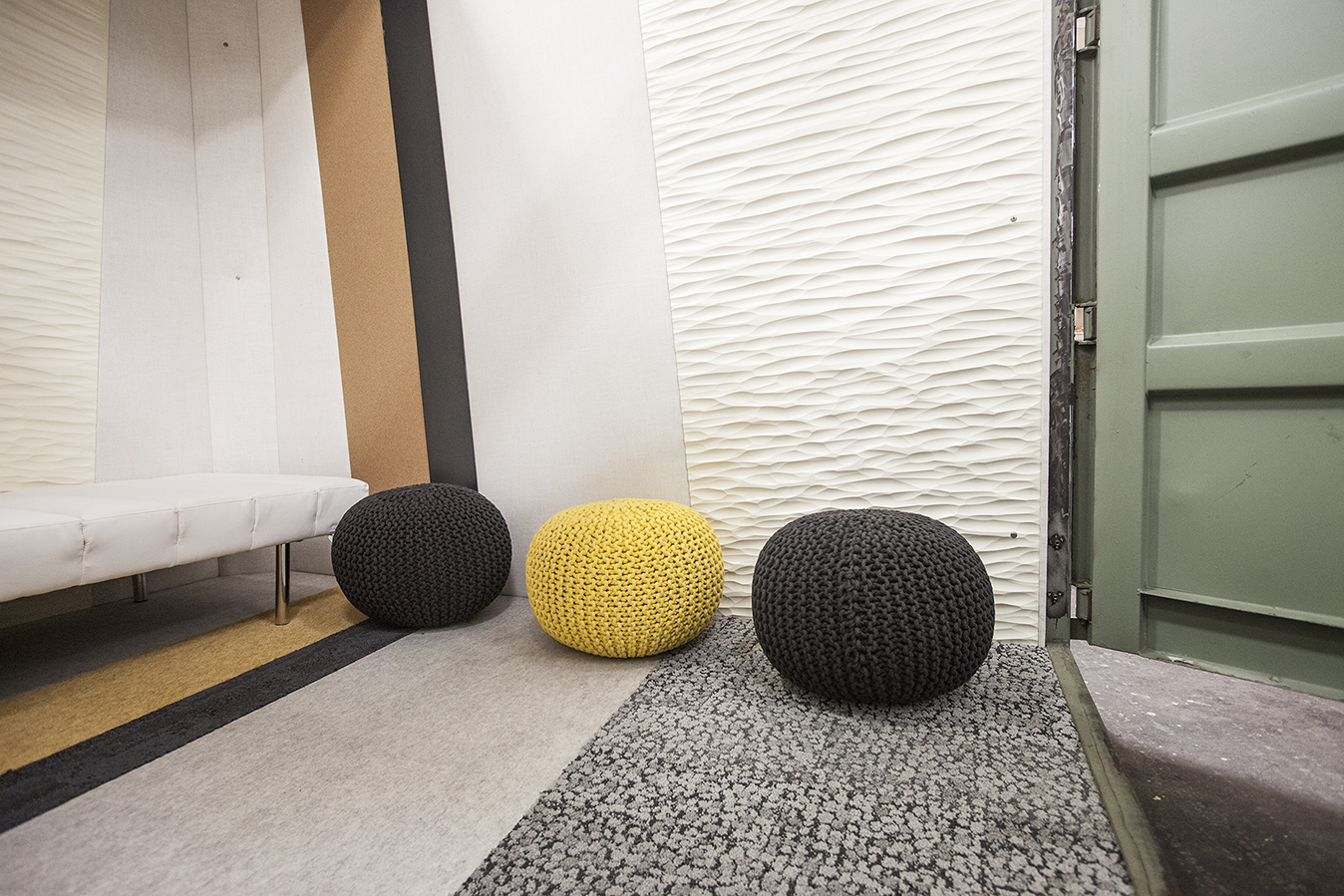  Fun textures line up, making striped patterns around the container lounge interior. 