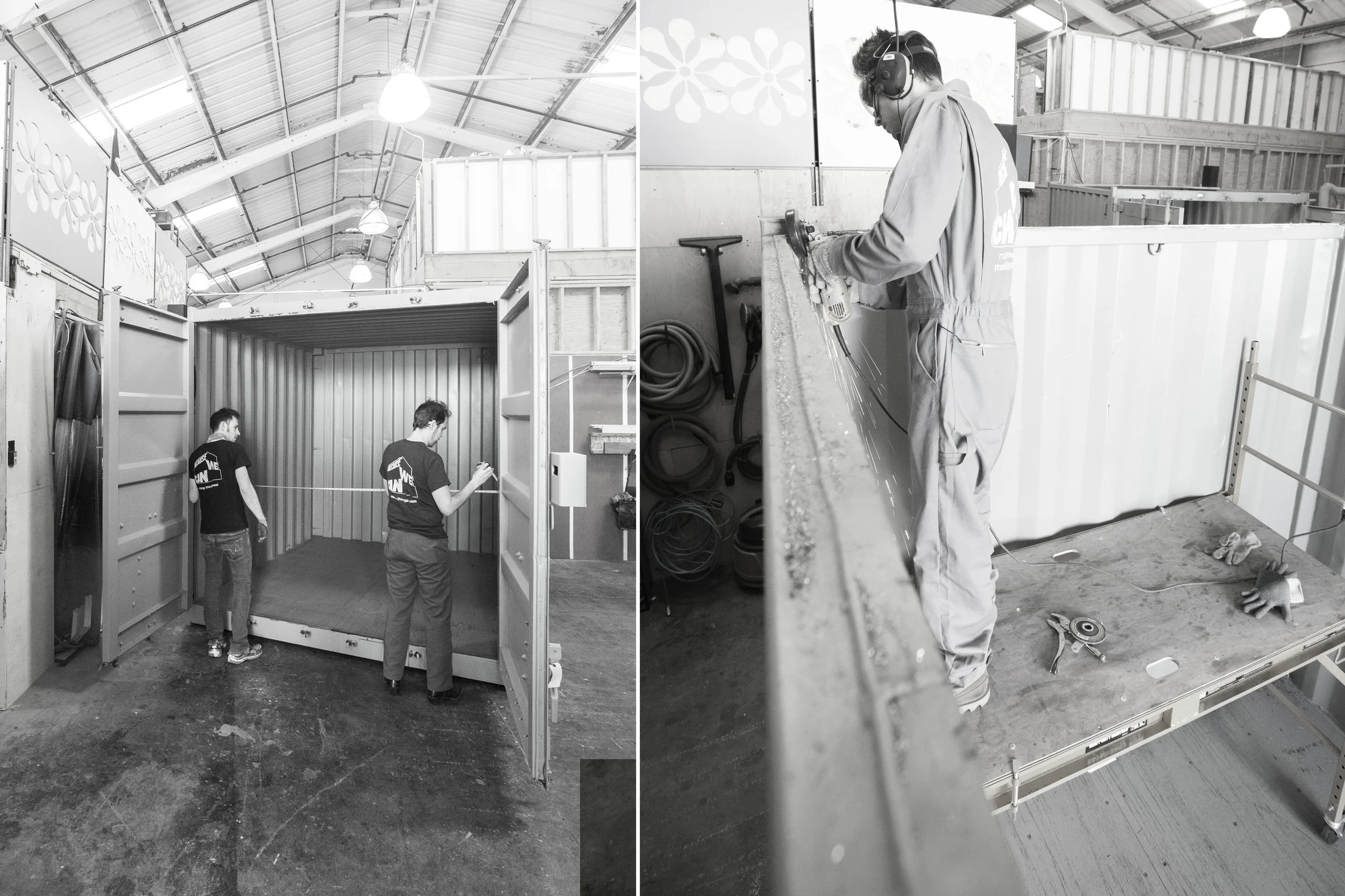 Once we received the containers at our fabrication shop, detail measurements were taken and the modifications began. 