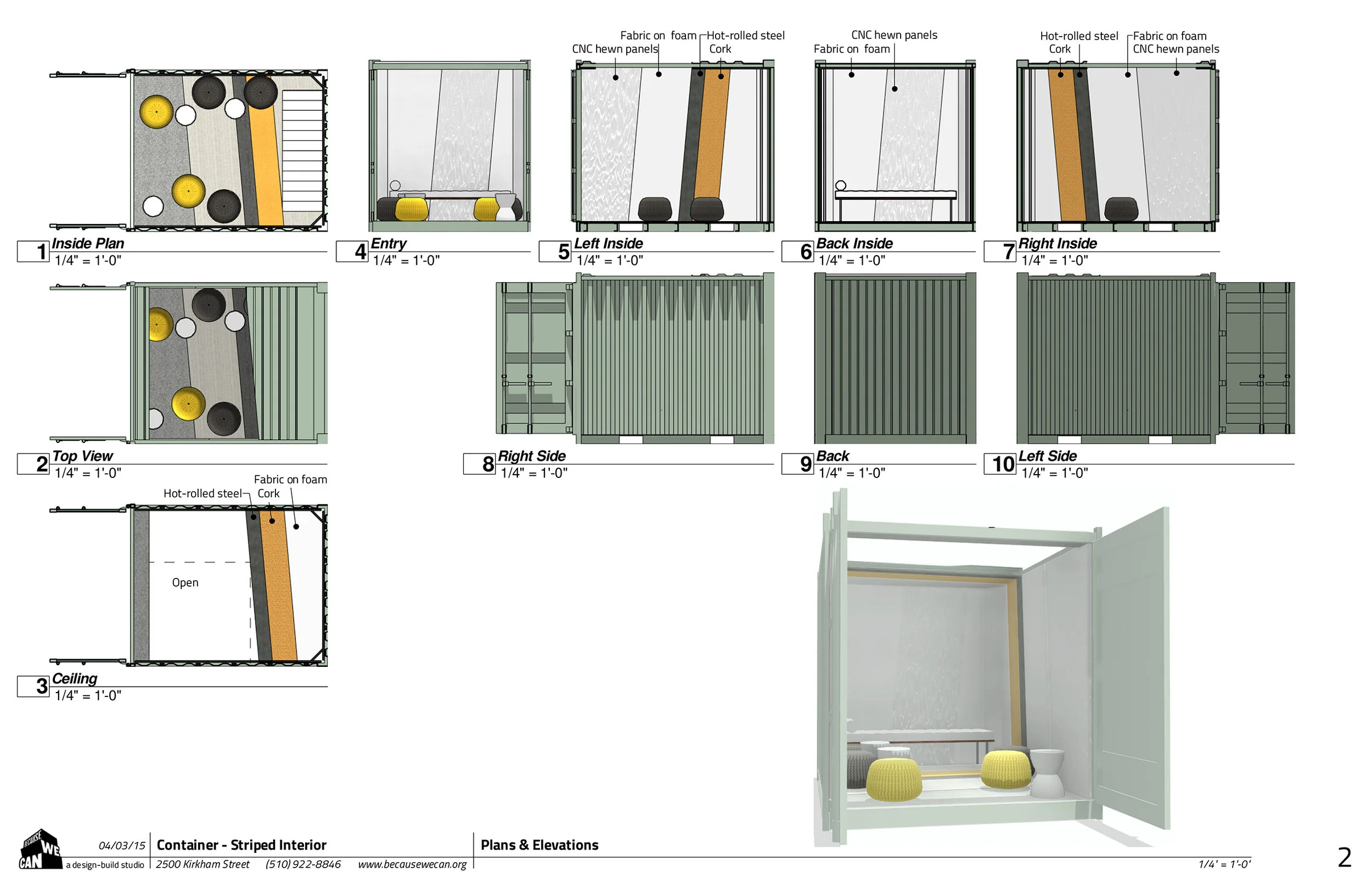 Schematic drawings for client review for the material wrap panels design. 