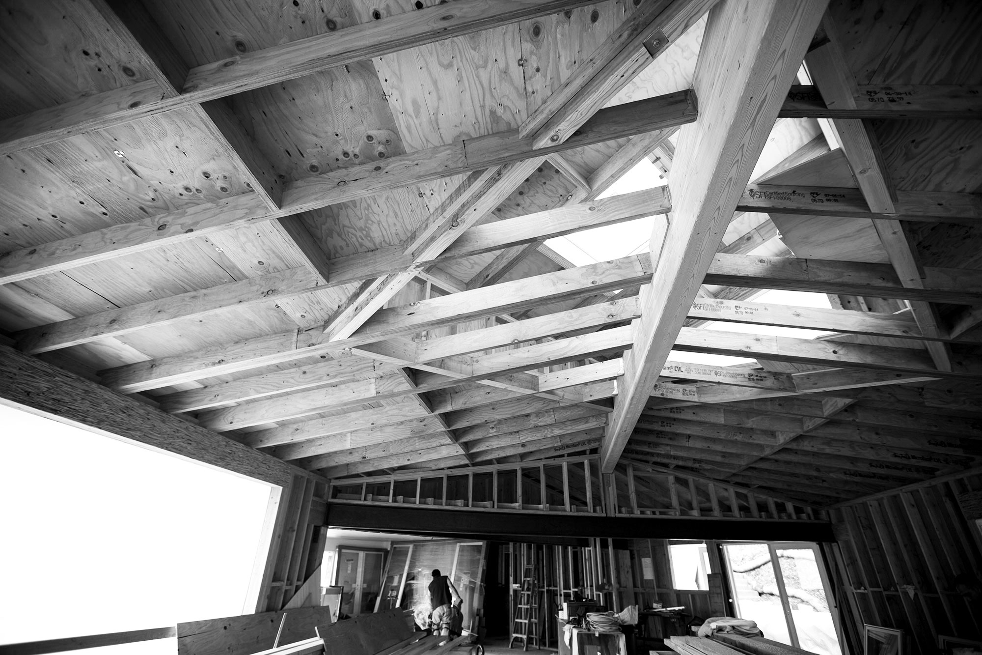  Building out the skylight, we chose to show off the construction and keep the beams exposed. 