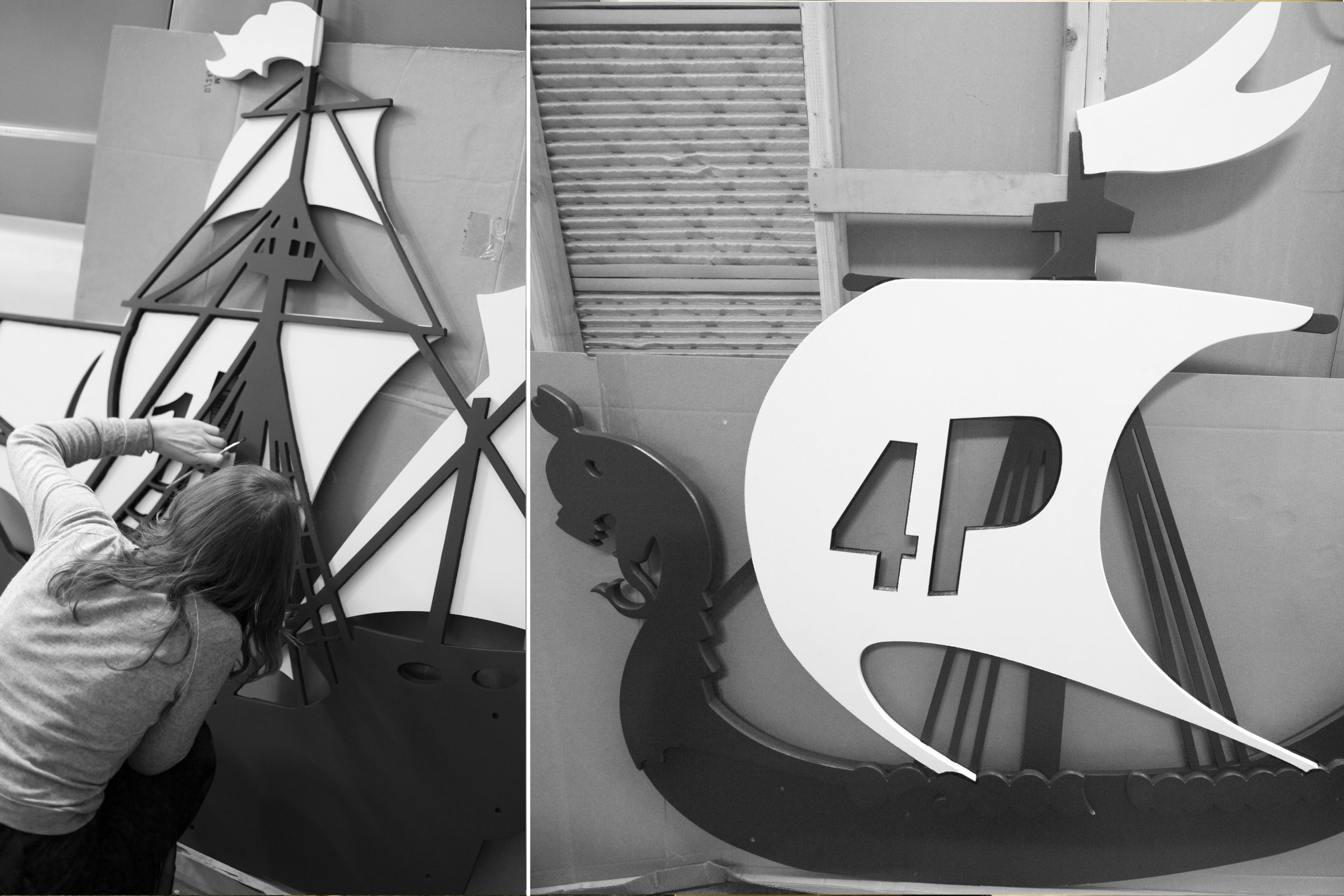 The final detail painting was done by hand after the layering pieces were assembled.