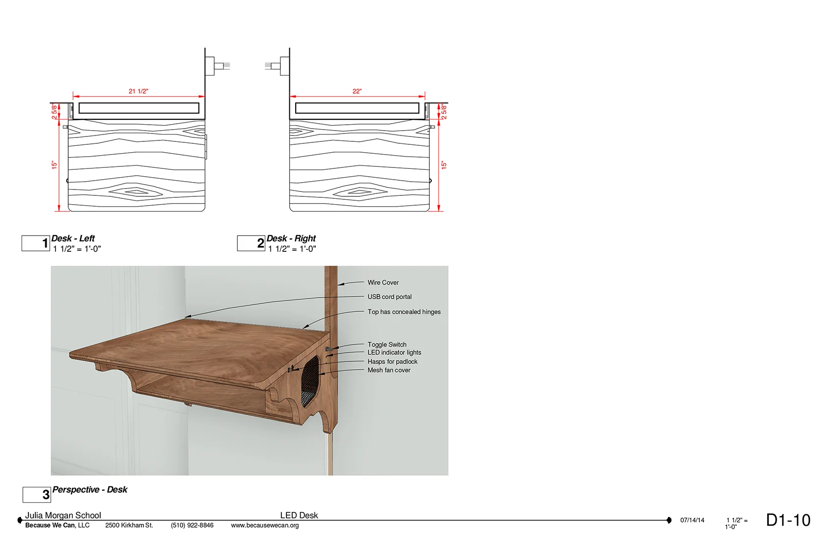 We designed a shelf to for the wall in the hallway for a laptop to sit on. The top of the shelf opens to where the power controllers / for the LEDs live. 