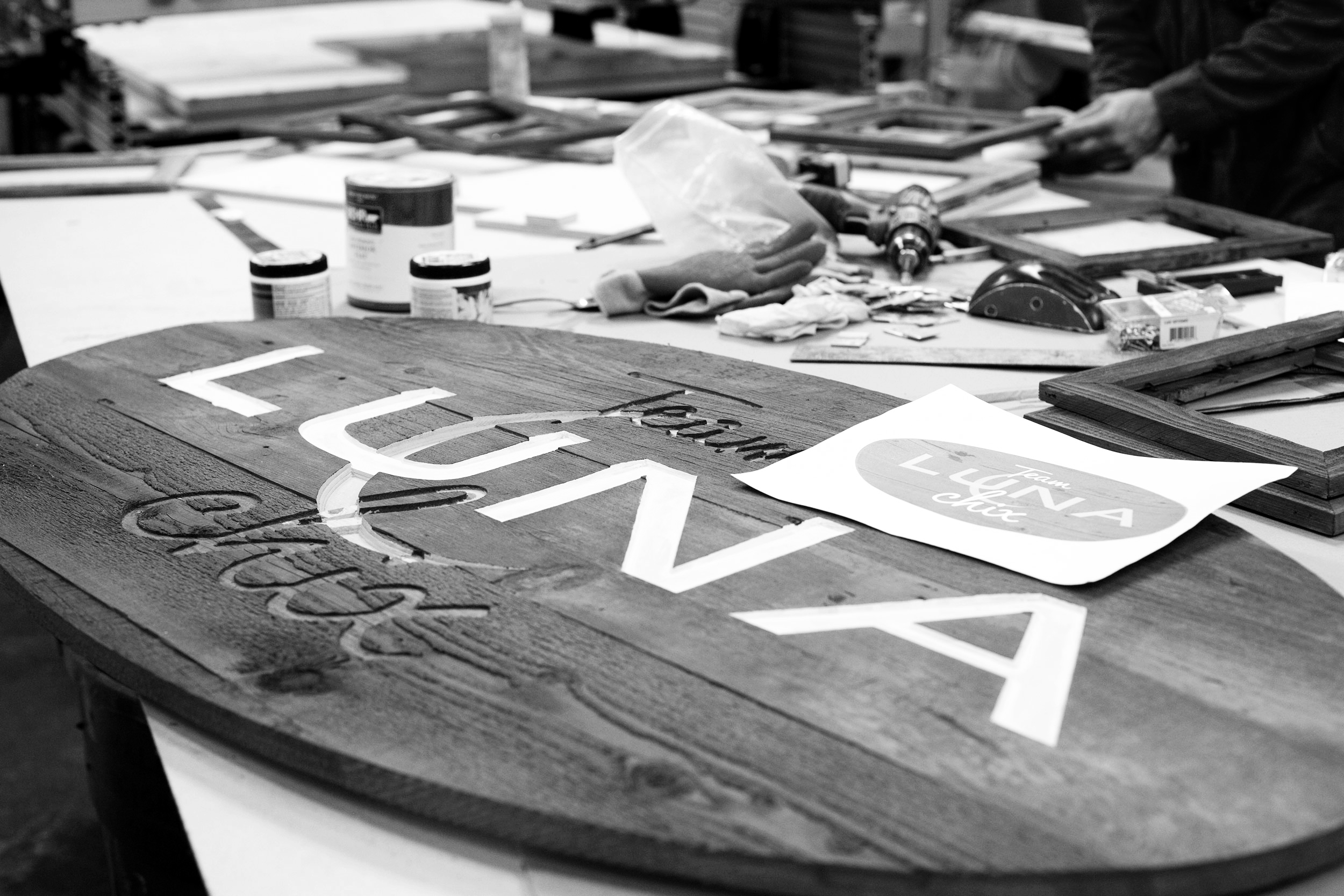  The LunaChix sign being created at our shop.&nbsp; 