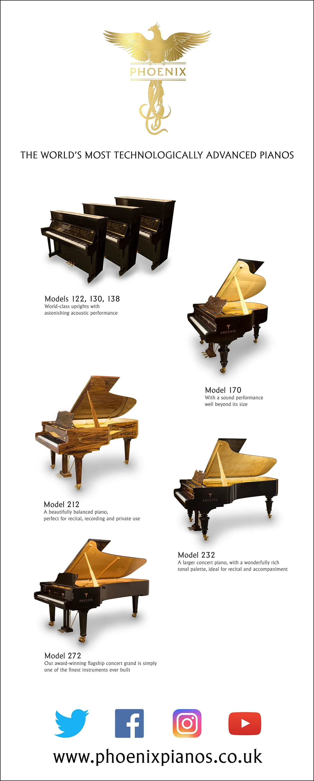 Premium roller banner, 80x200cm. Commissioned for Phoenix Piano's London showroom.