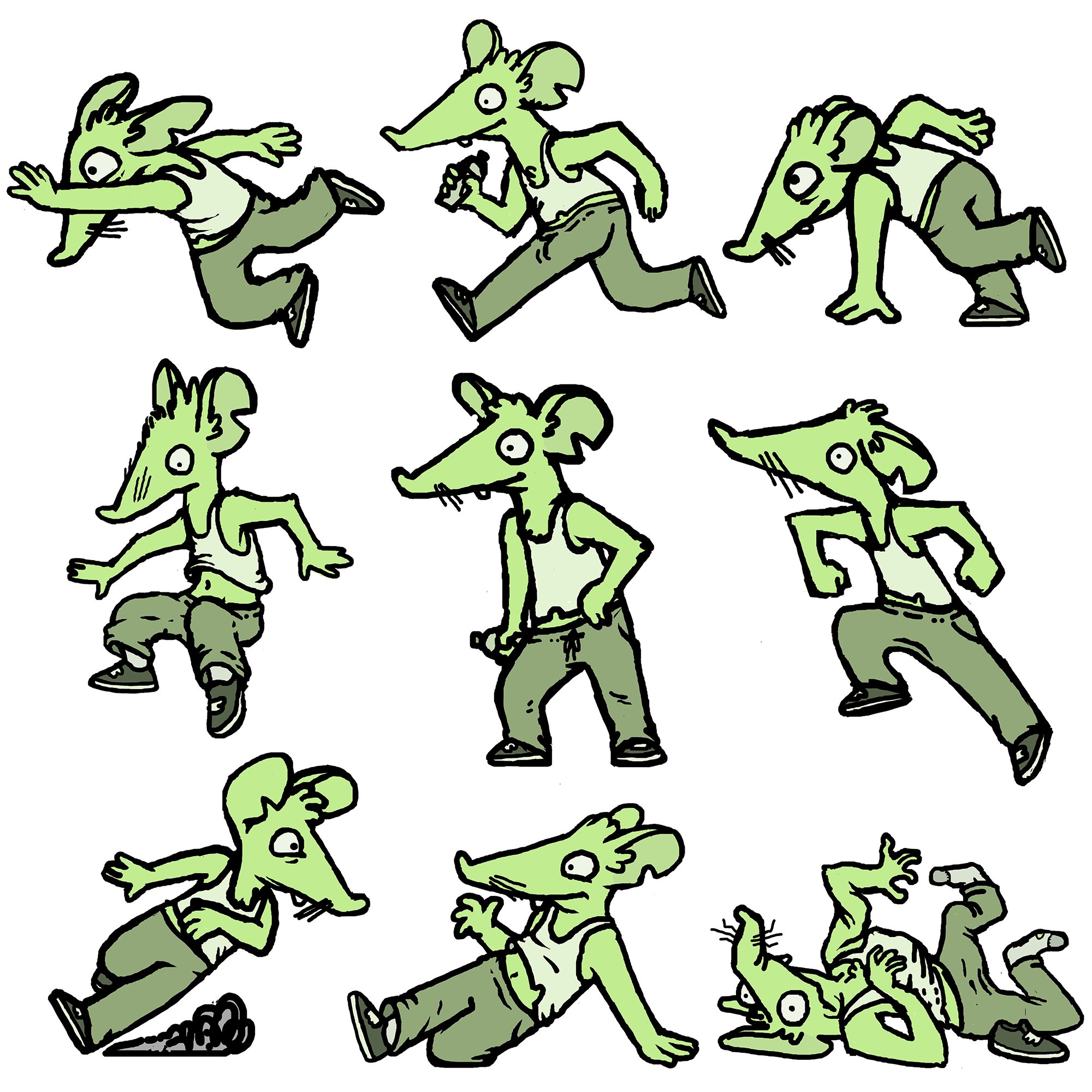 Character Animation Frames for 'Ratbag' Game Concept