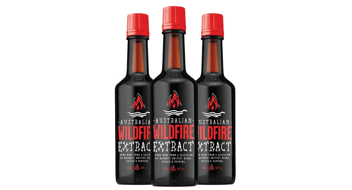 AUSTRALIAN WILDFIRE EXTRACT Australian Wildfire extract is a selection of all locally sourced Australian wild chilli, spices and peppers blended with subtle aromatics extracted through Australian high proof spirit. Each small batch is hand made using our craft production techniques with a secret blend of Australian herbs, spices and aromatics including Tasmanian mountain pepper berries. Australian Wildfire extract is perfect to adding to your favourite food or cocktail. The clean and dry spice heat will not compromise the flavour of the base ingredient but enhance the pairing through a natural spice flavour.