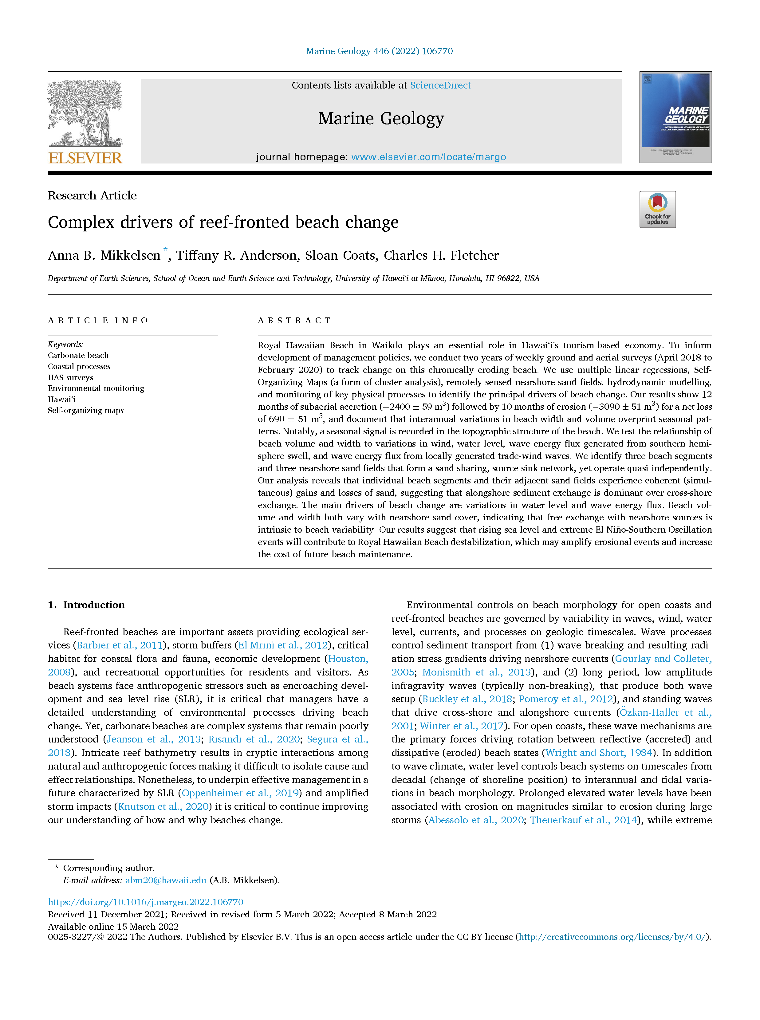 Mikkelson-Complex-drivers-of-reef-fronted-beach-change_2022_Marine-Geology_Page_01.png