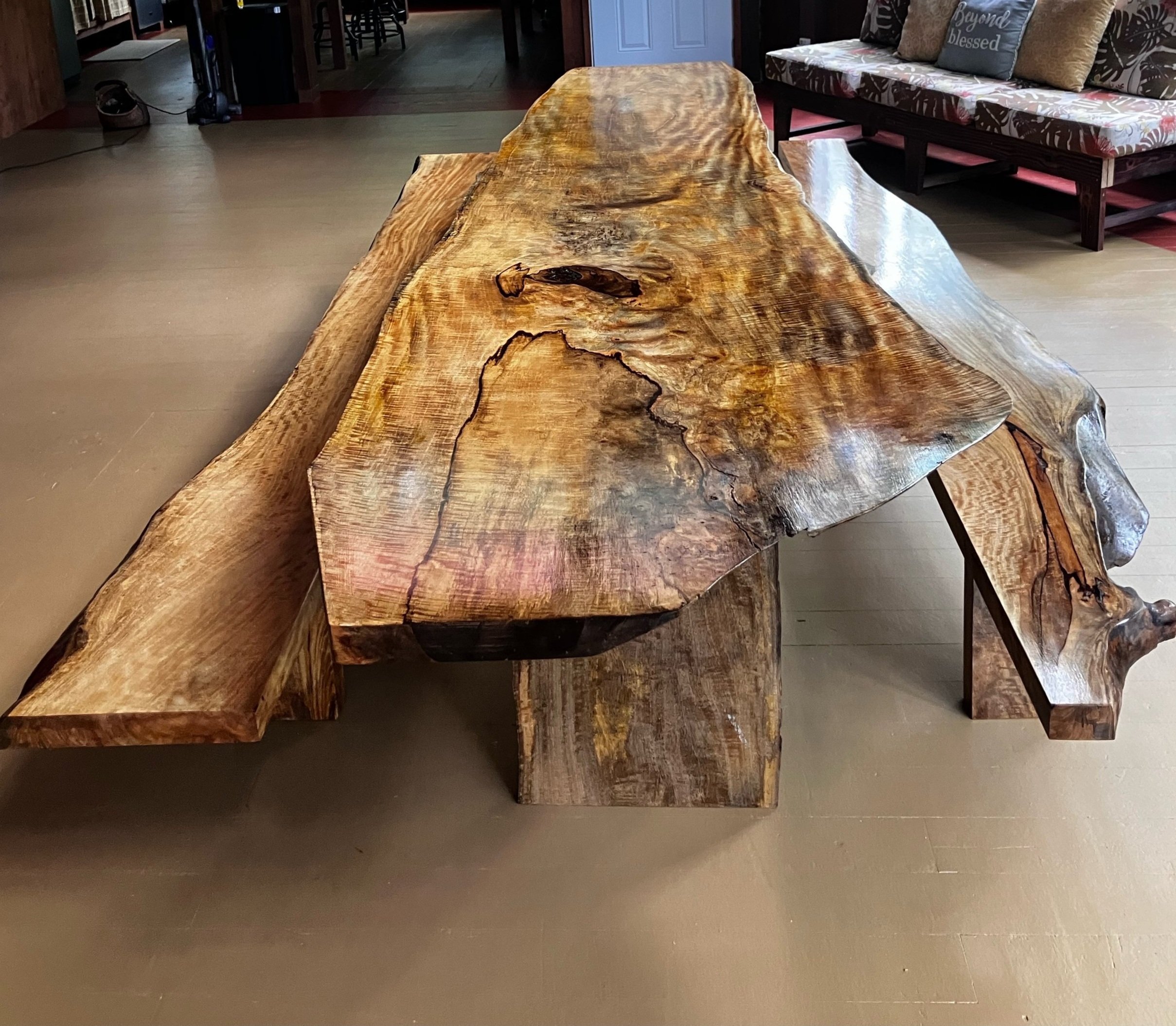 custom 12ft chocolate mango table and benches