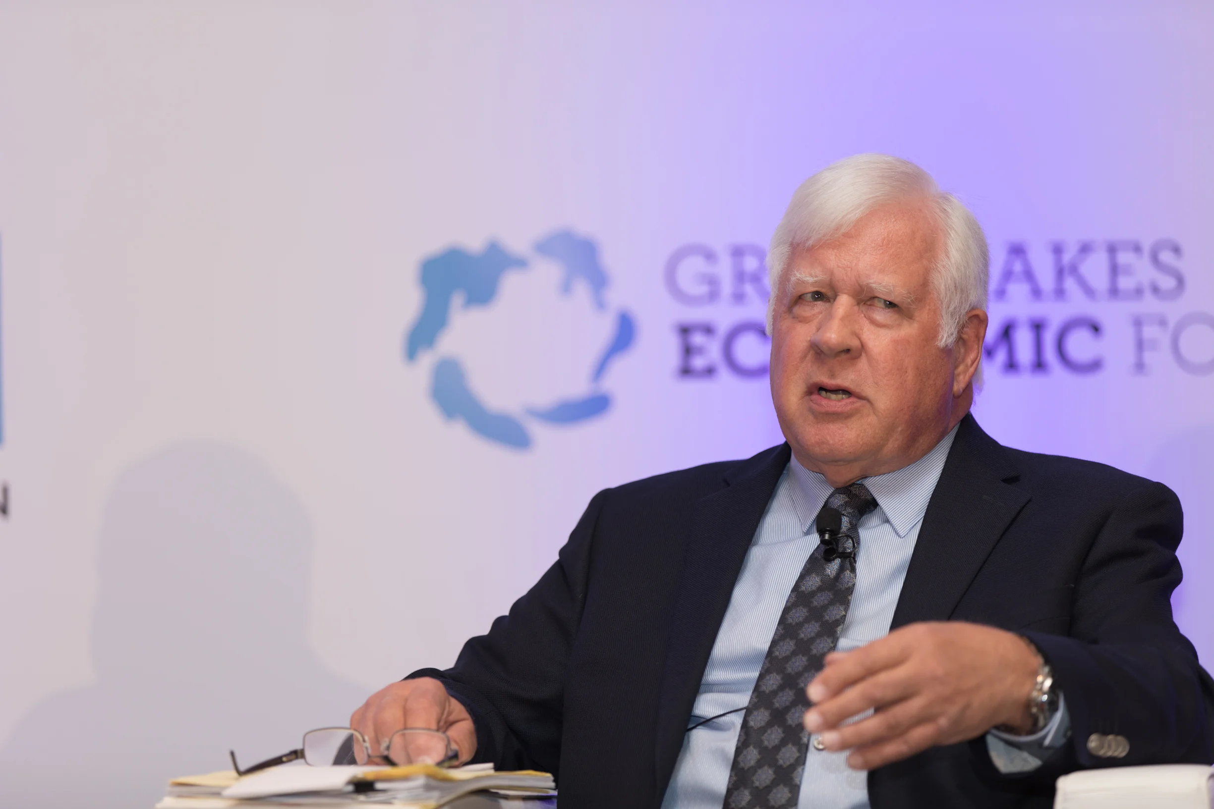 Ralph Biedermann answering a question on the NAFTA negotiations at the Great Lakes Economic Forum in Montreal , May 2018.