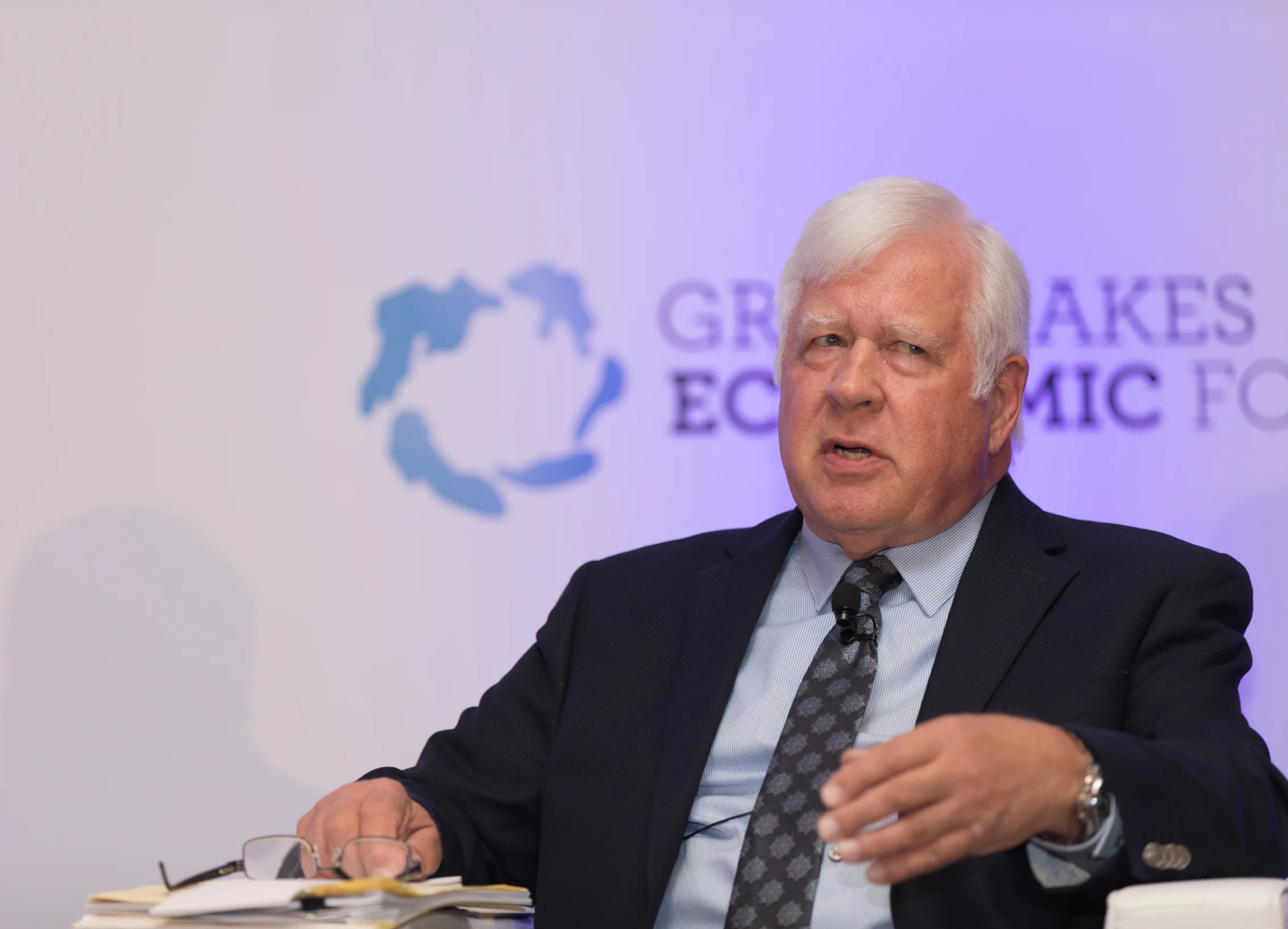 Executive Director Ralph Biedermann answering a question on the NAFTA negotiations at the Great Lakes Economic Forum in Montreal , May 2018.