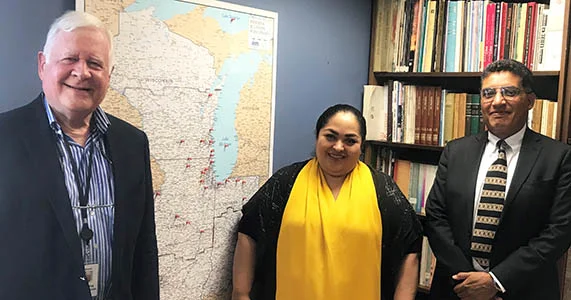 Consul General Reyna Torres Mendivil with Deputy Consul Antonio Cuesta (right) and Chapter Executive Director Ralph Biedermann (left) following a meeting at the Consulate.