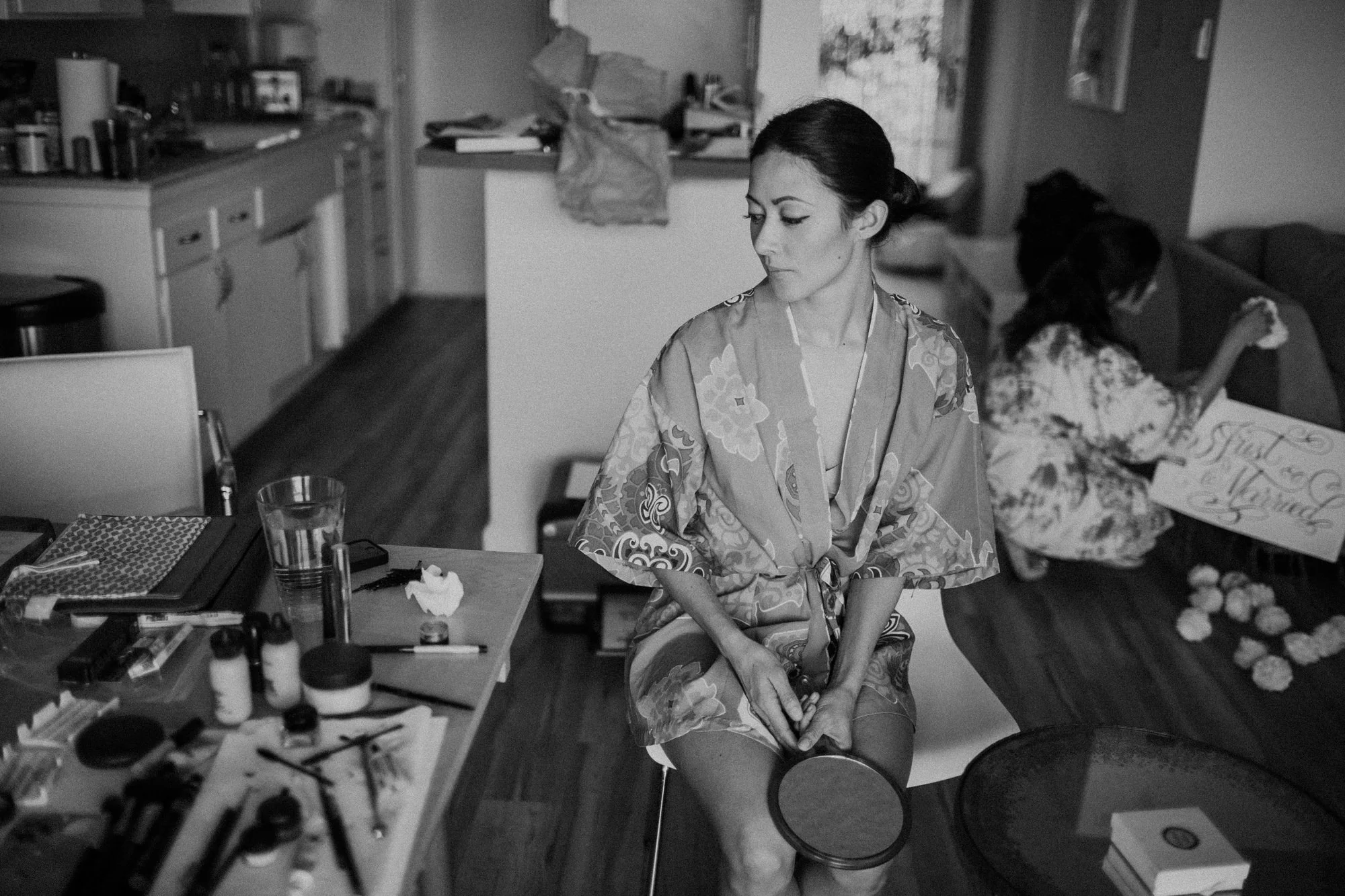 Jen getting ready on her wedding day