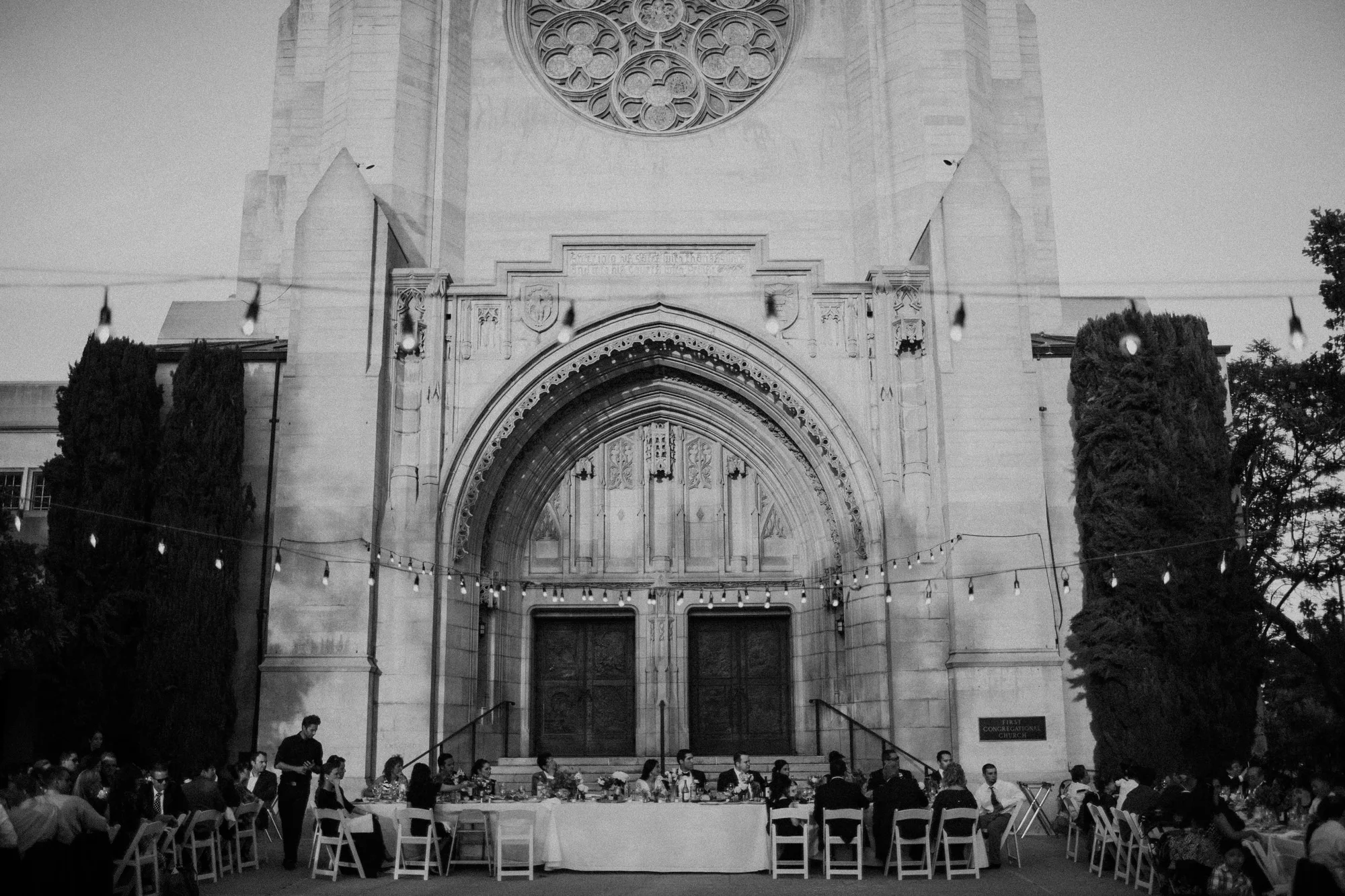 wedding reception in the church courtyard