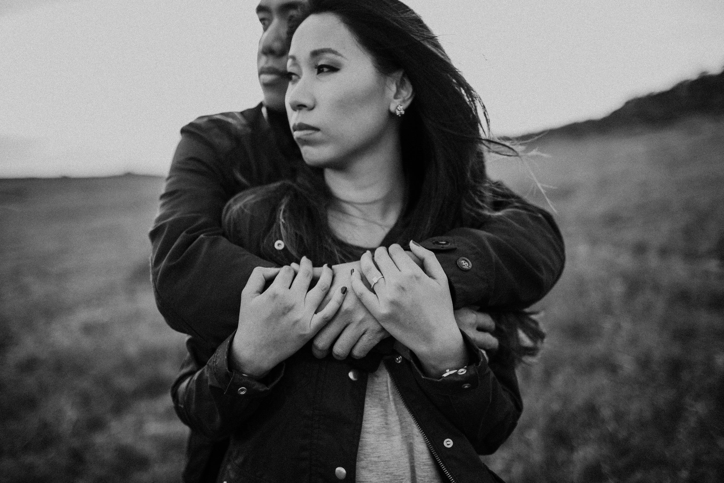 black and white engagement photography