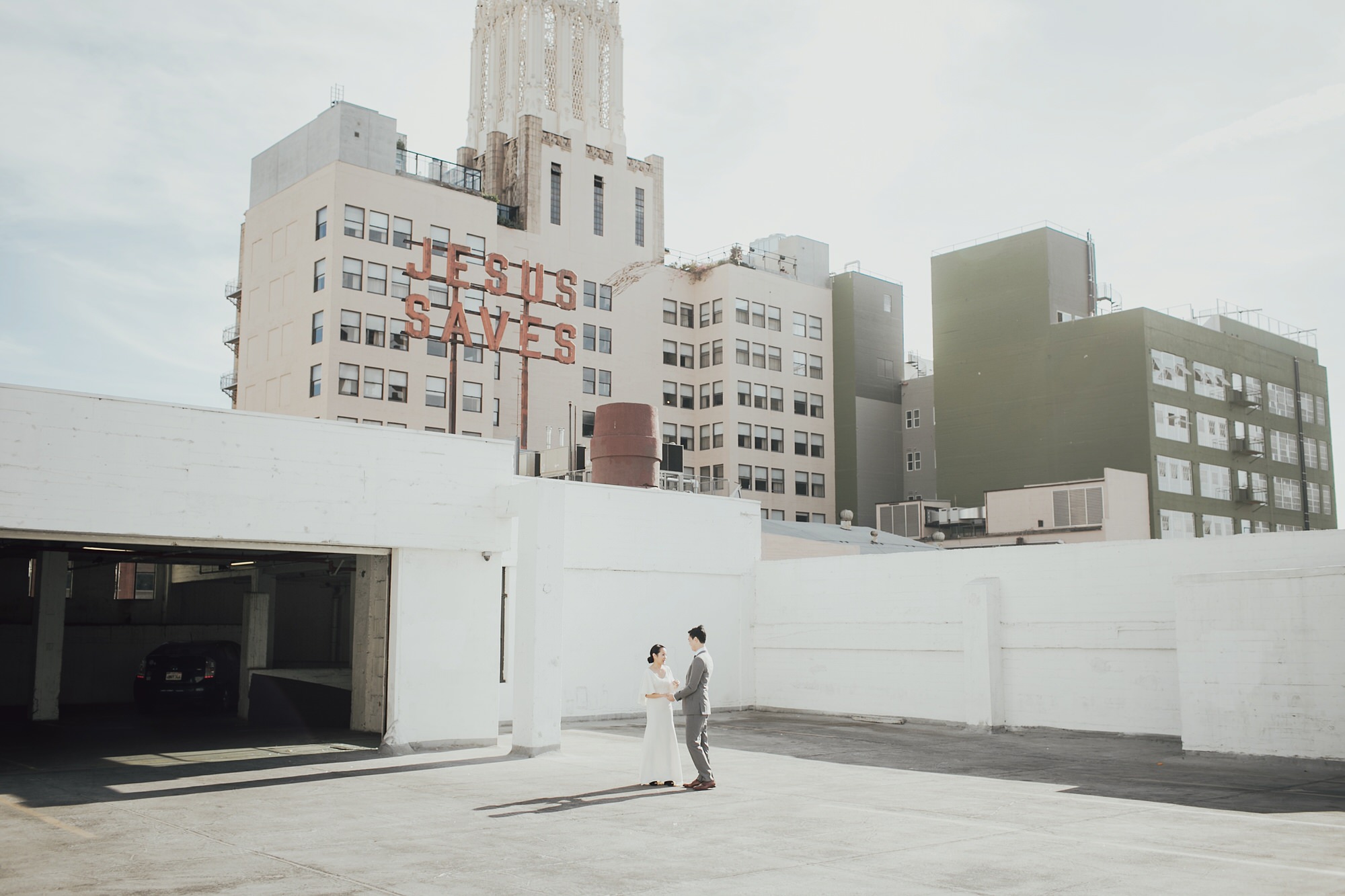 Wedding in Downtown Los Angeles portraits on Rooftop