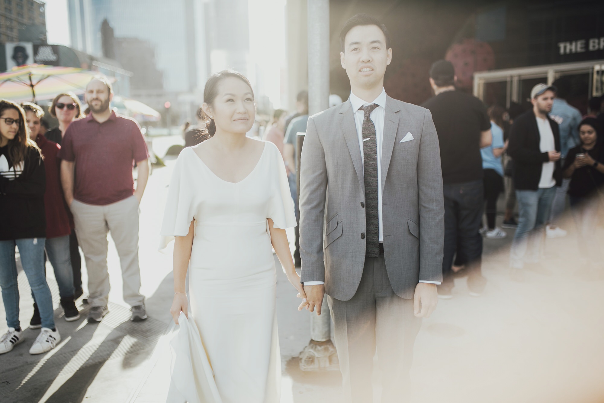 Walking around Downtown LA in your wedding dress