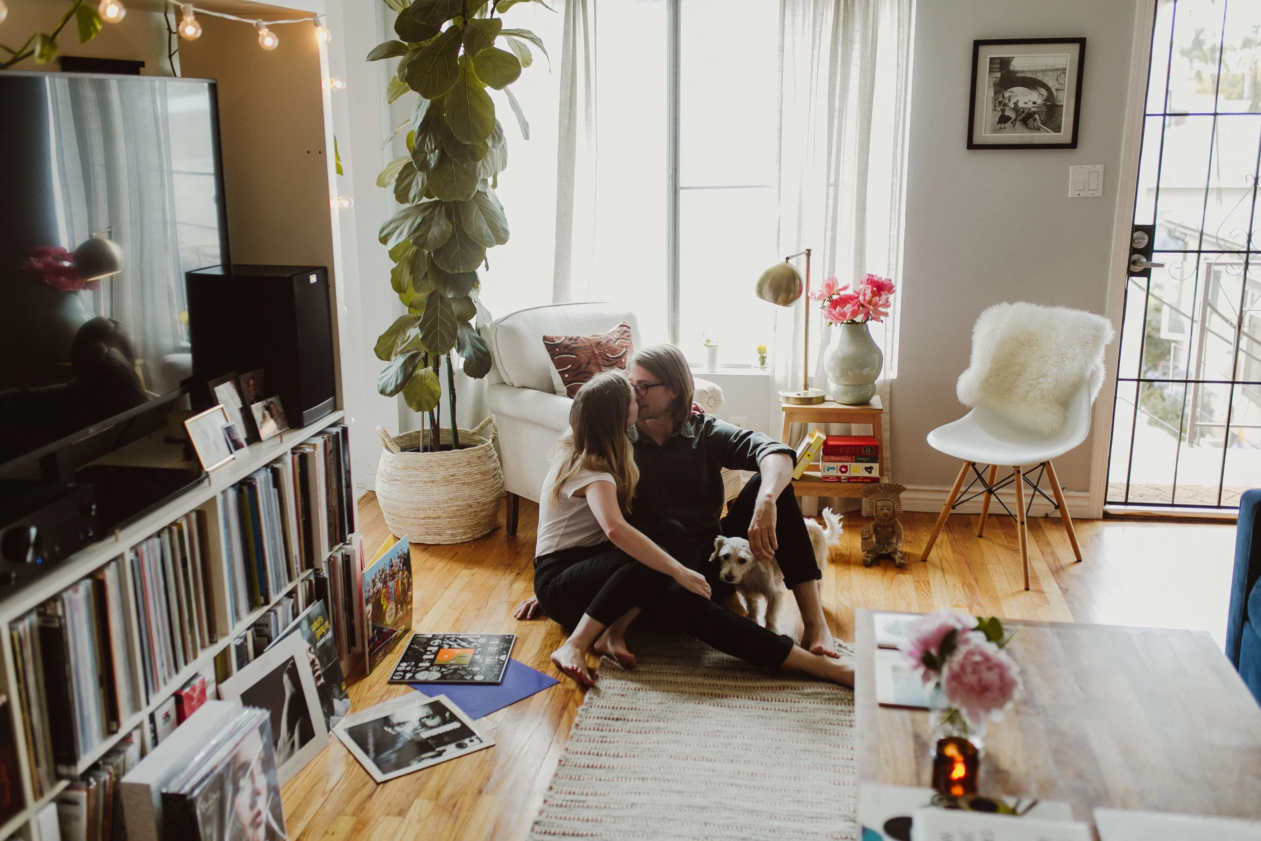 living room engagement photos