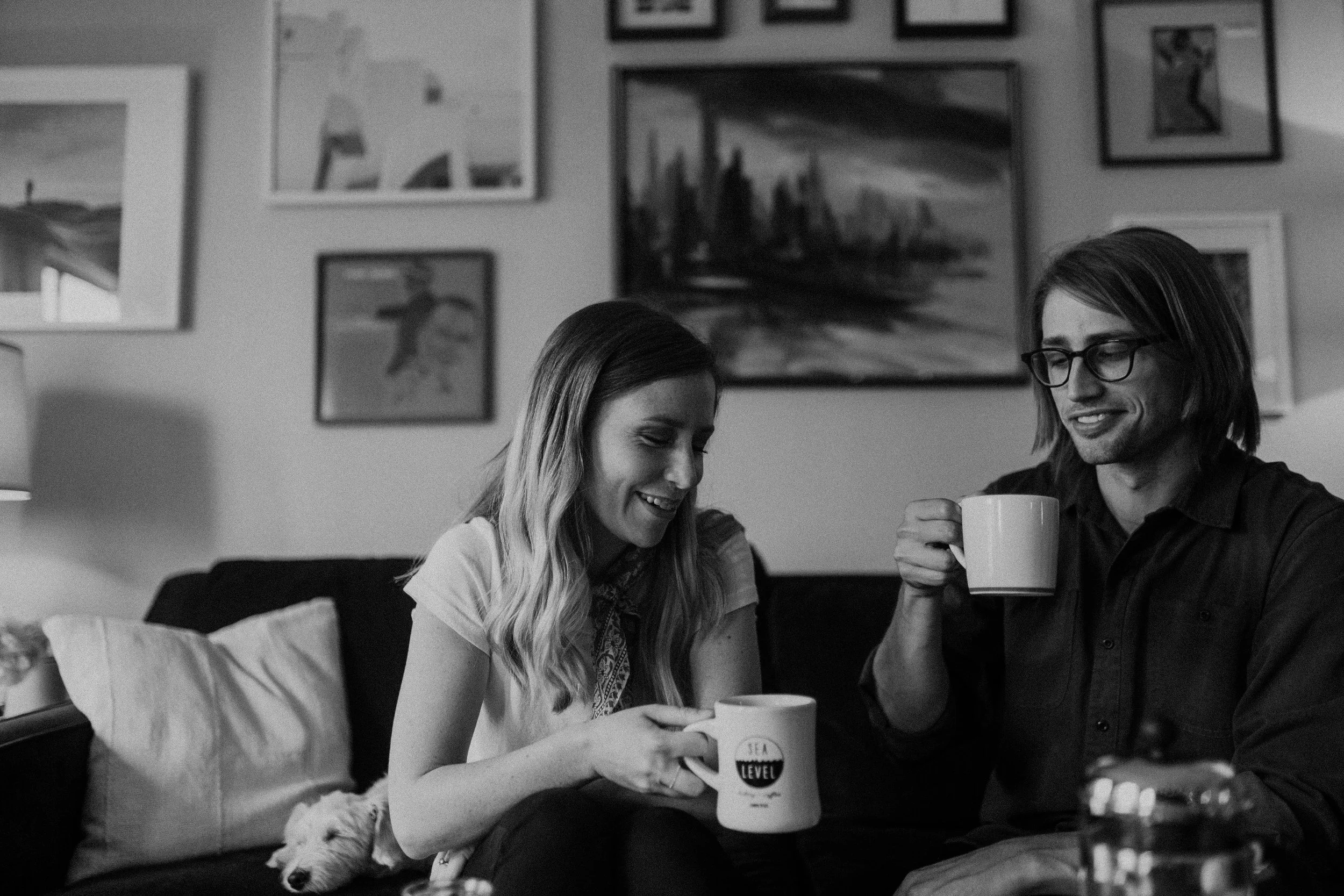 engagement photos with coffee