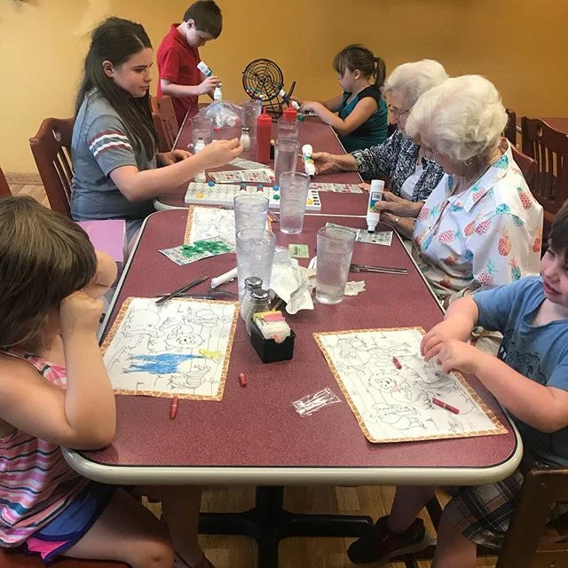 Going to dinner with Great-grandma&rsquo;s or any adults plus your five kids? Bring a board game or a real bingo game to the table. Kids never notice the wait. #homeplacewisdom #celebrateeverything