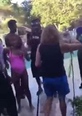 Old Lady Gets Thrown In The Pool!