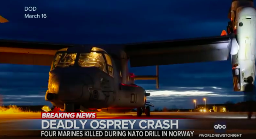 4 dead as US Marine Osprey aircraft crashes in Norway