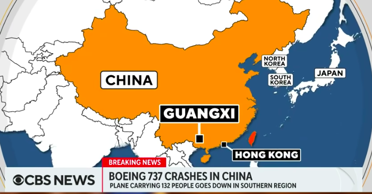 Plane carrying 132 people crashes in China