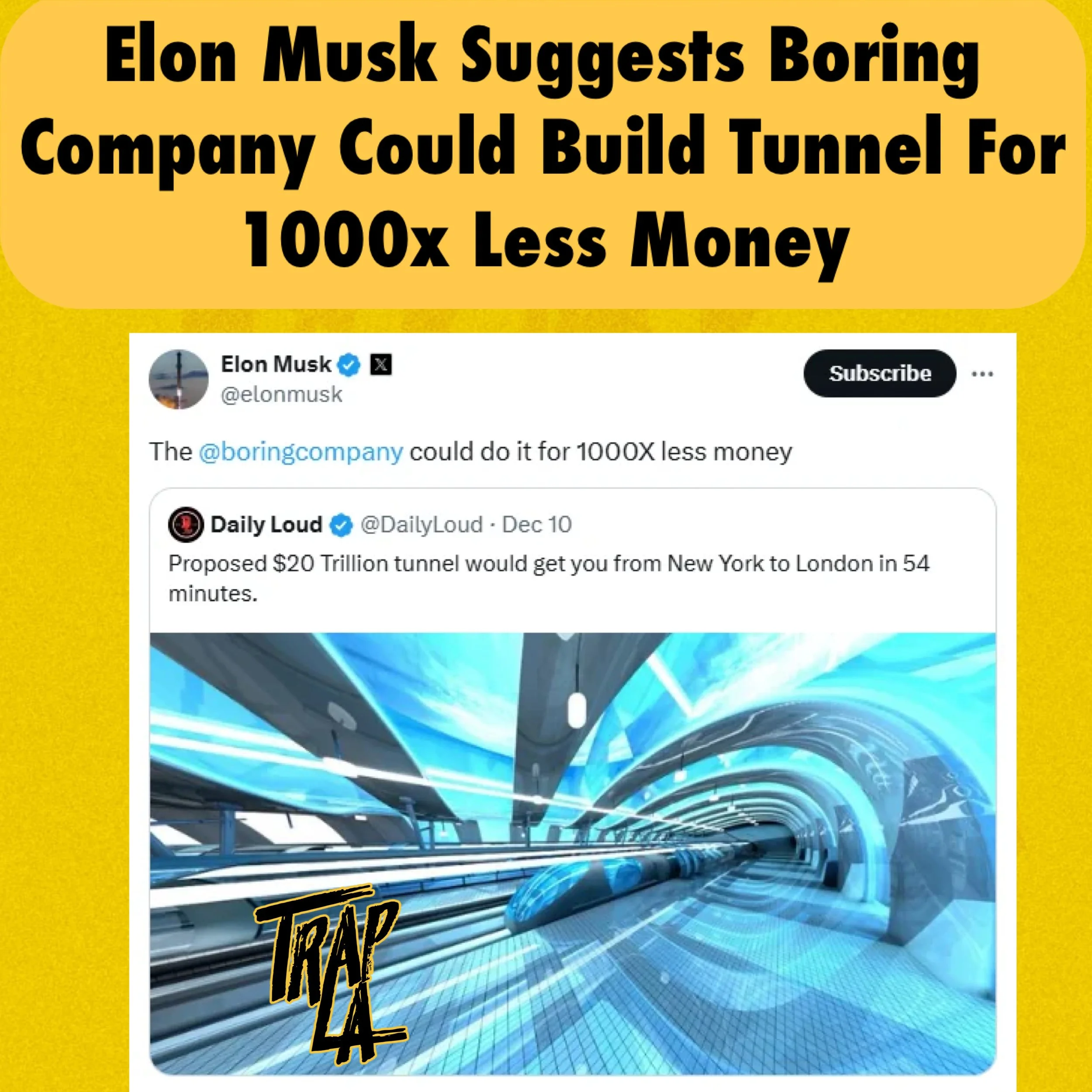 Elon Musk Claims Boring Company Can Complete Tunnel Project at a Fraction of the Cost