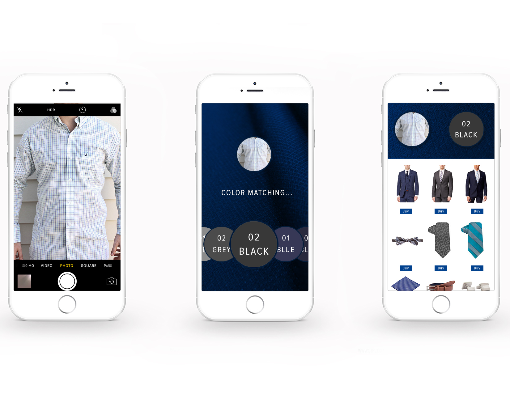With the Color Match Application, take a picture of your favorite shirt or piece of clothing and find Distinction Clothing and Apparel that match. Matching clothes can then be purchased and sent to your home.
