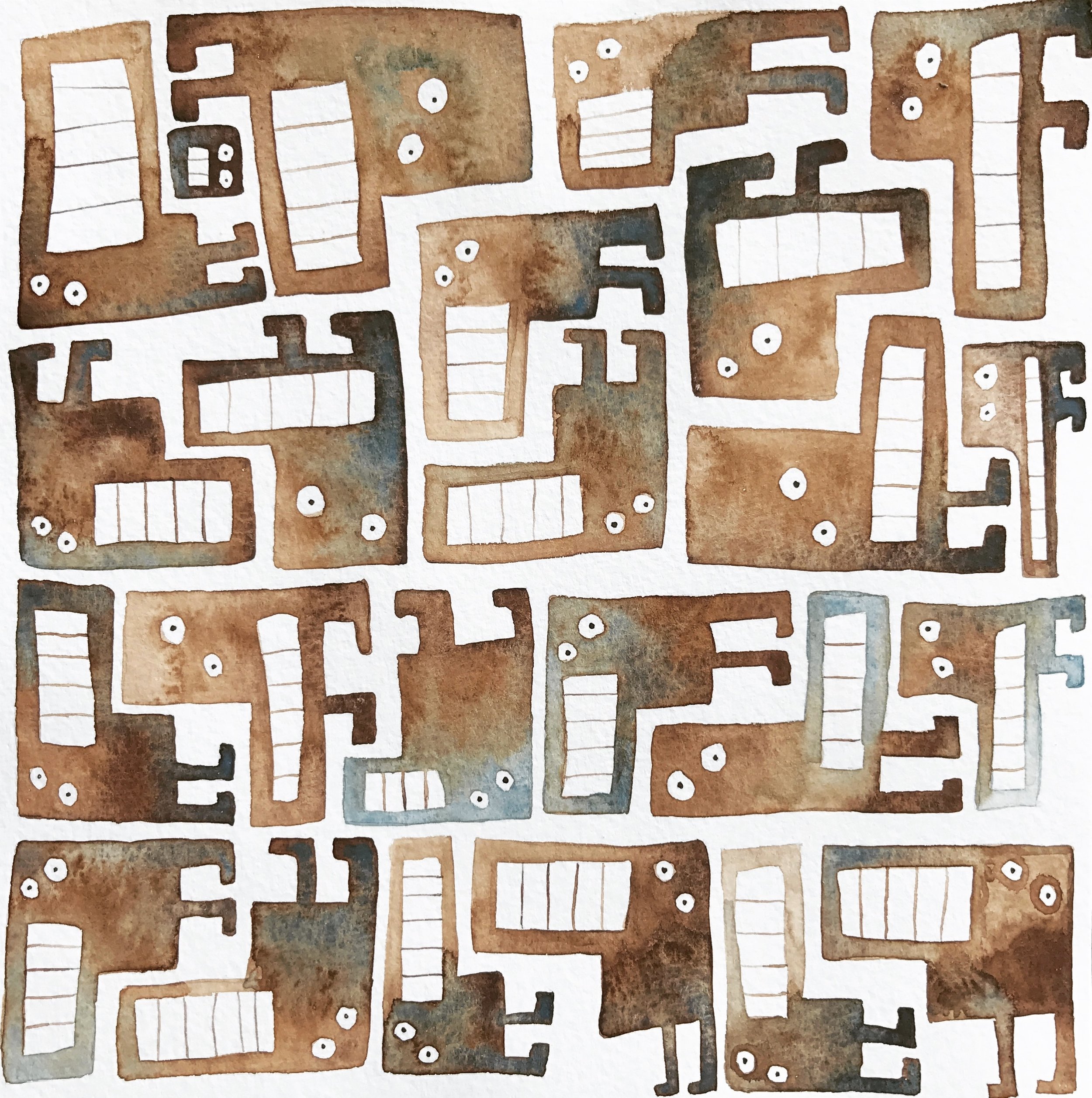 Tetris monsters brown & blue