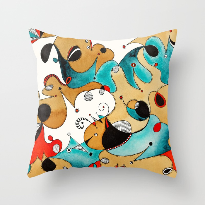 Abstract Tea Critters Throw Pillow