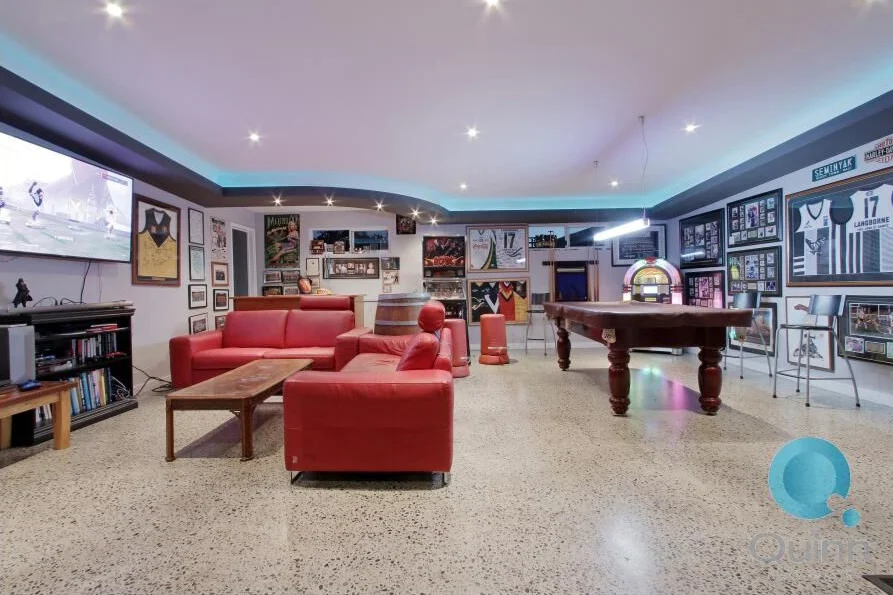 This man cave was added as an extension to the rear of the home.