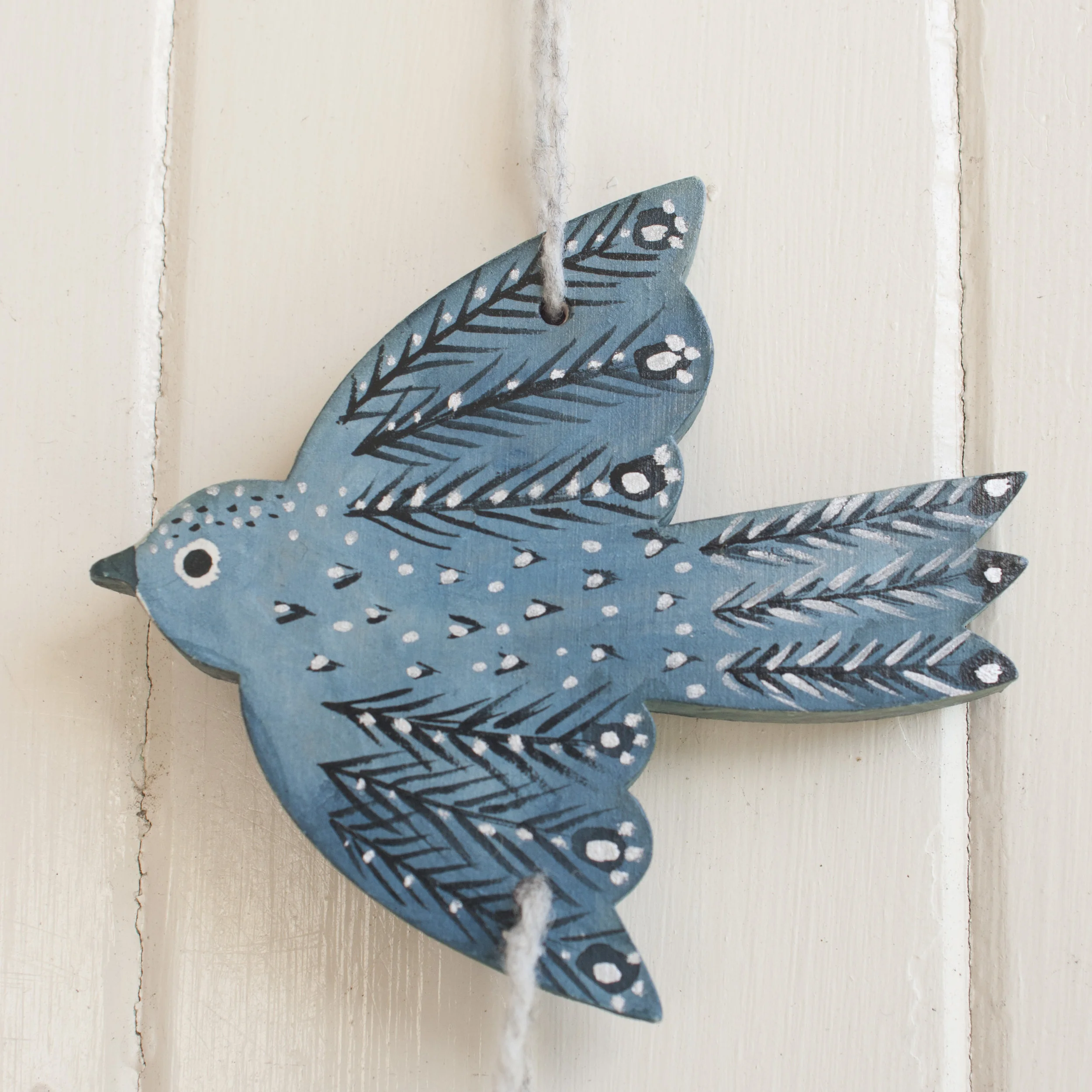 Flying Bird hand painted wooden ornament - Pink Bird No. 2