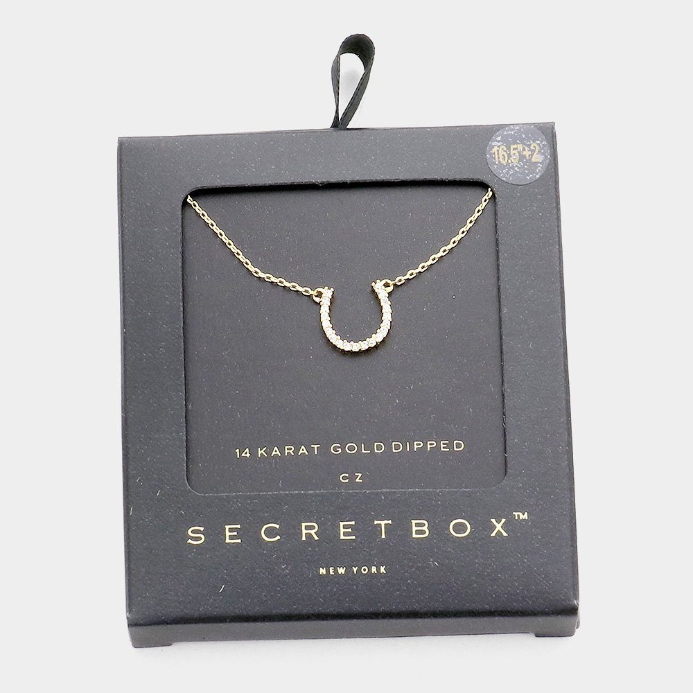 Secret Box 14K Gold Dipped CZ Horseshoe Pendant Necklace
