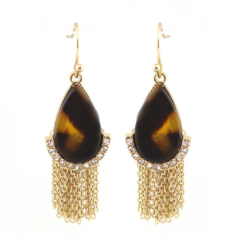Dainty Tortoise Fringe Earrings